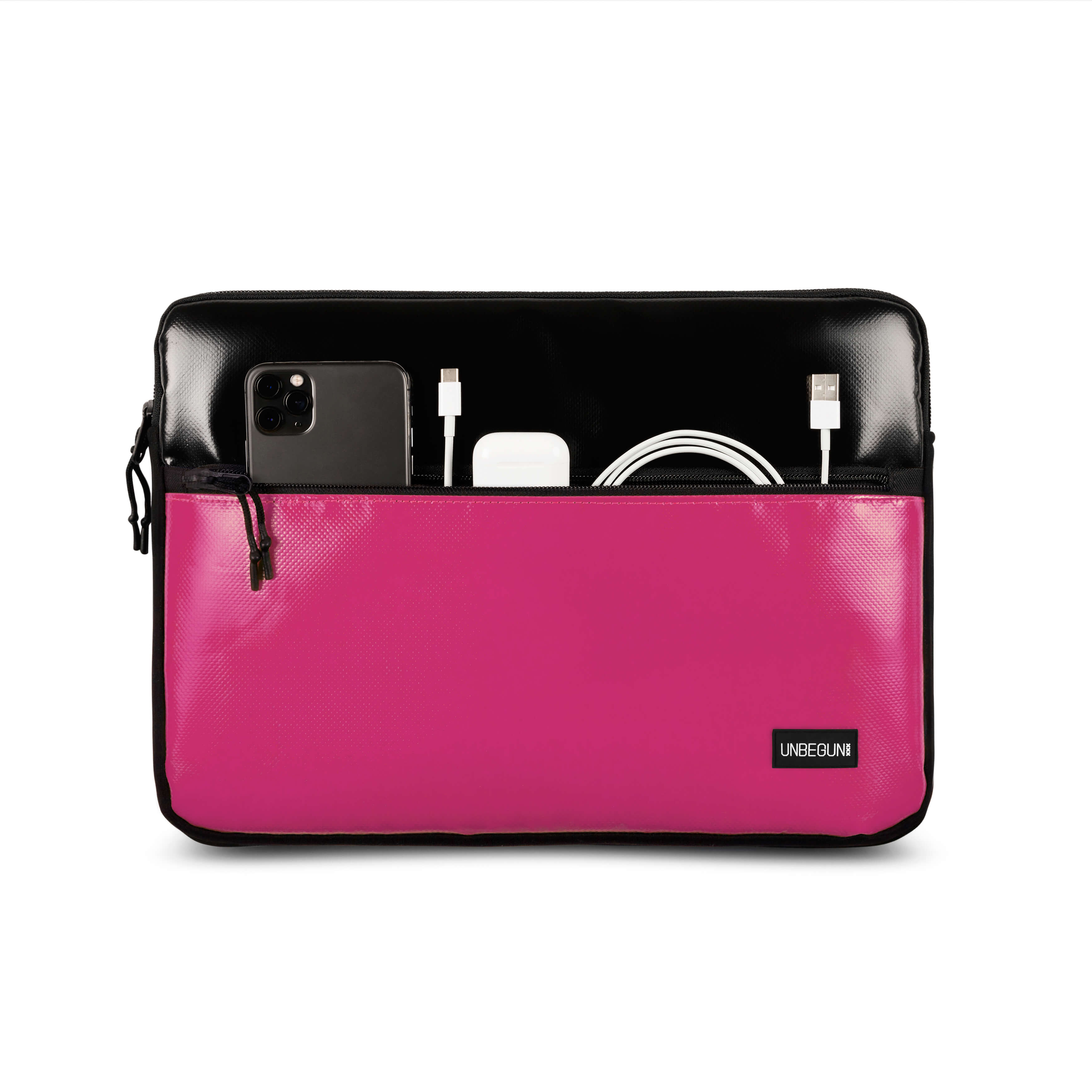 UNBEGUN men vegan Laptop Sleeve With Front Pocket Black/ Pink