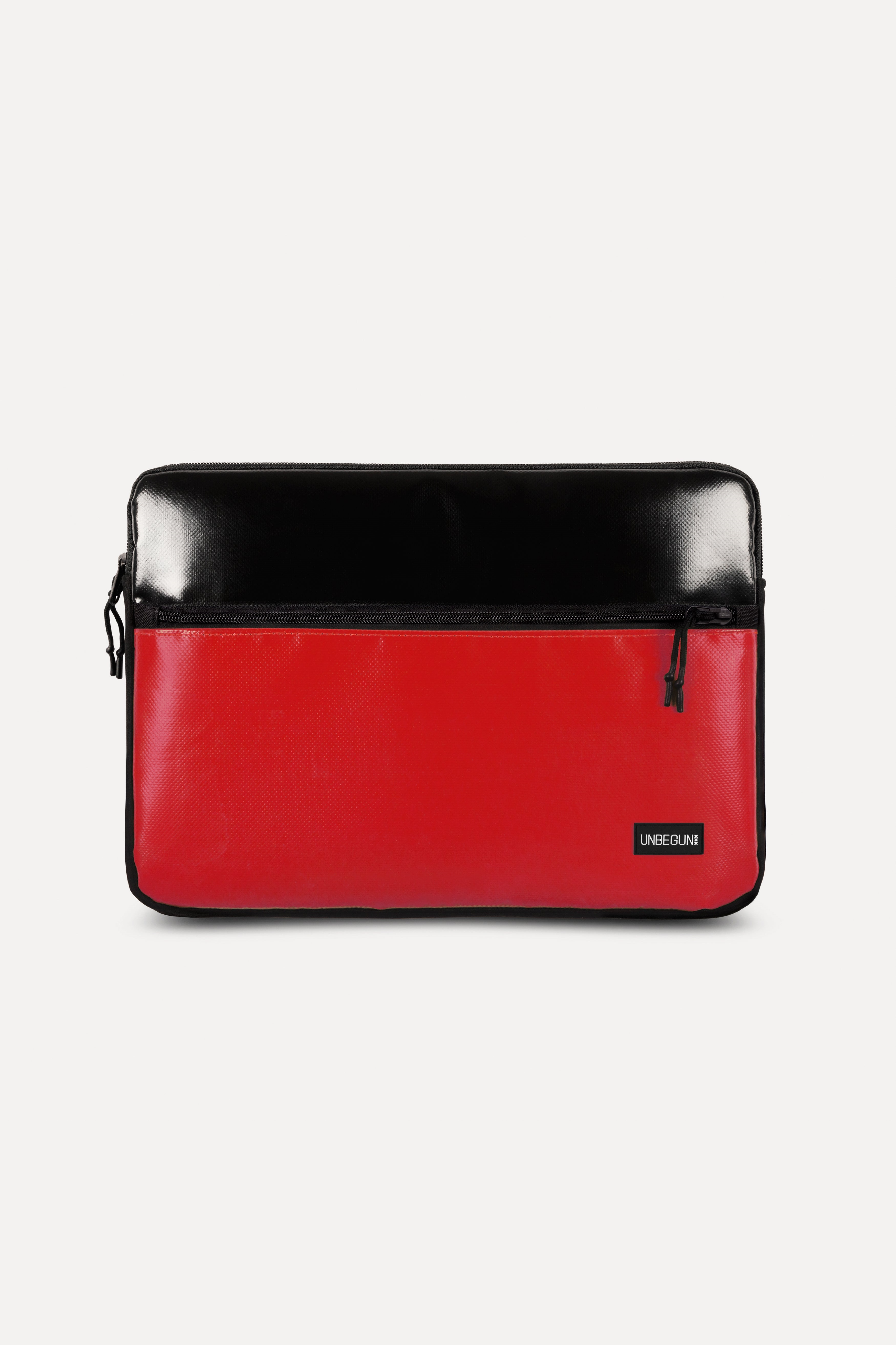 Image of UNBEGUN mannen vegan Laptophoes Met Voorvak Zwart/Rood