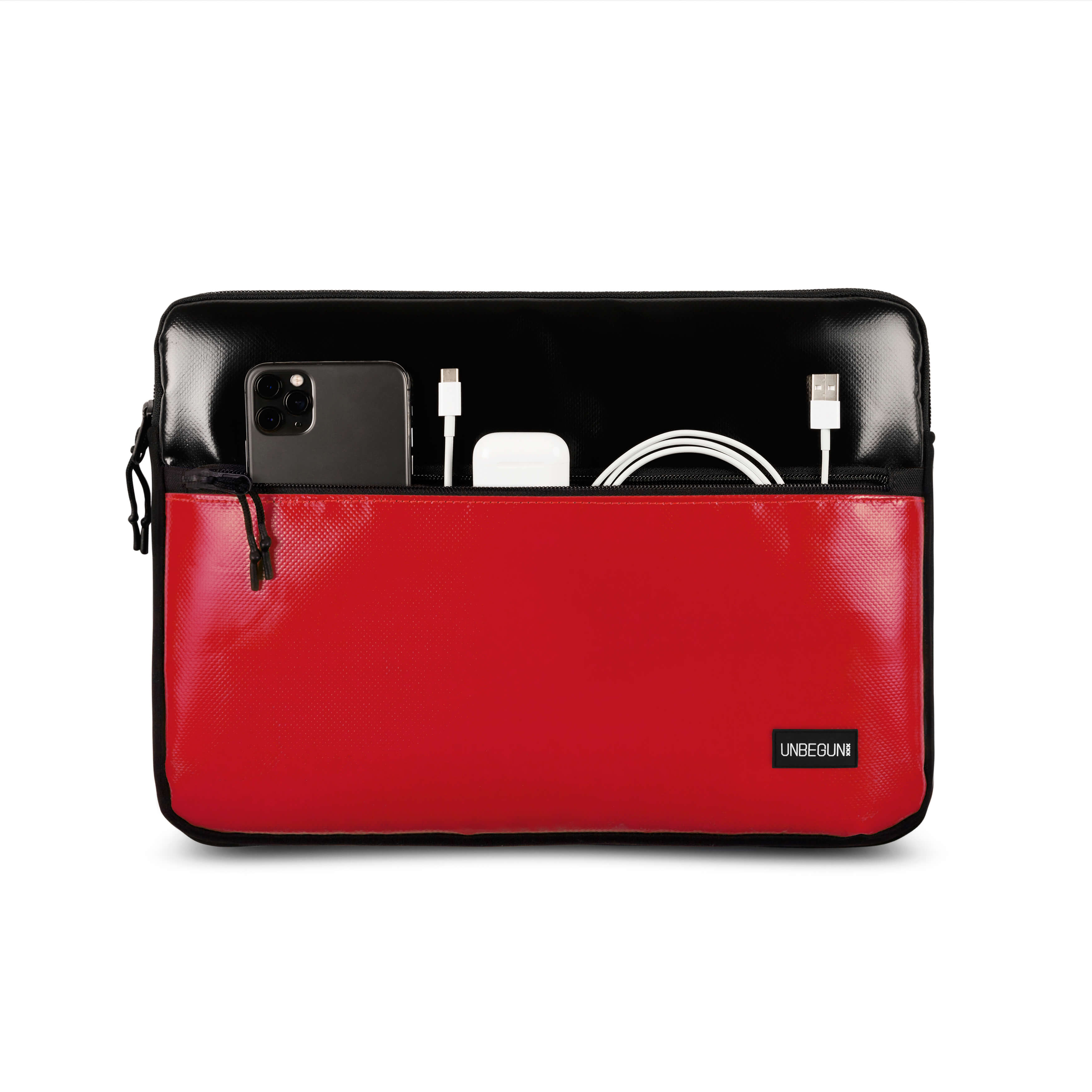 UNBEGUN men vegan Laptop Sleeve With Front Pocket Black/ Red