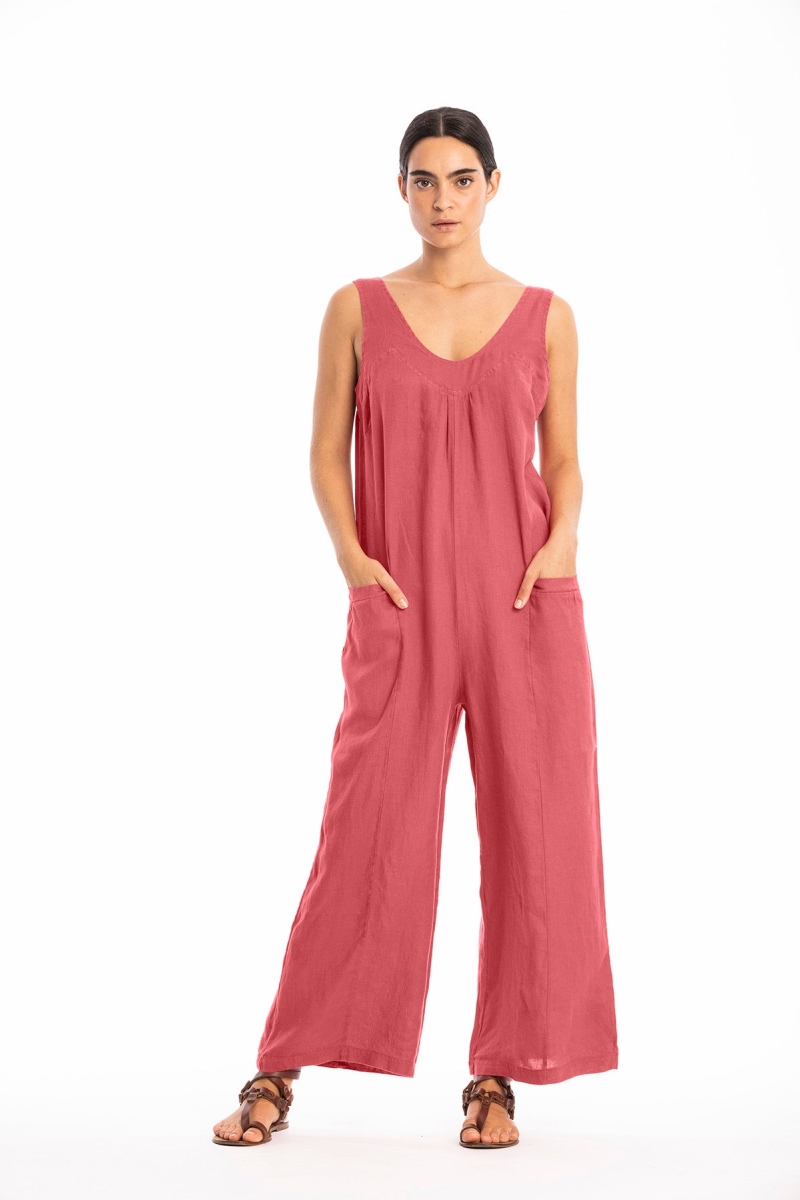 RAVENS VIEW IBIZA Damen vegan Jumpsuit Aura Lehm Rot