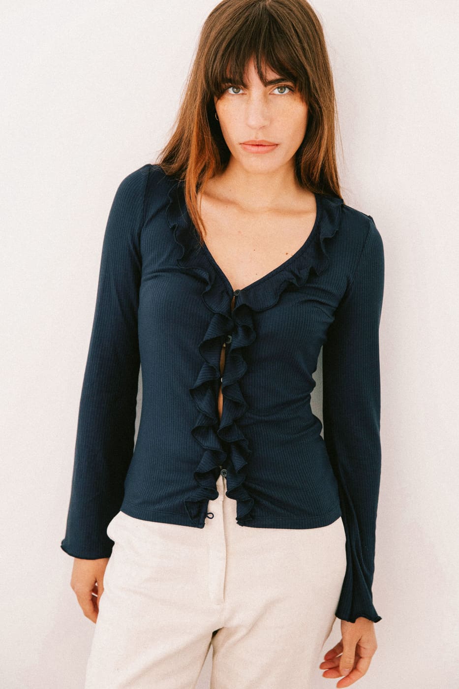 Image of Avani dames vegan Top Pivoine Marineblauw