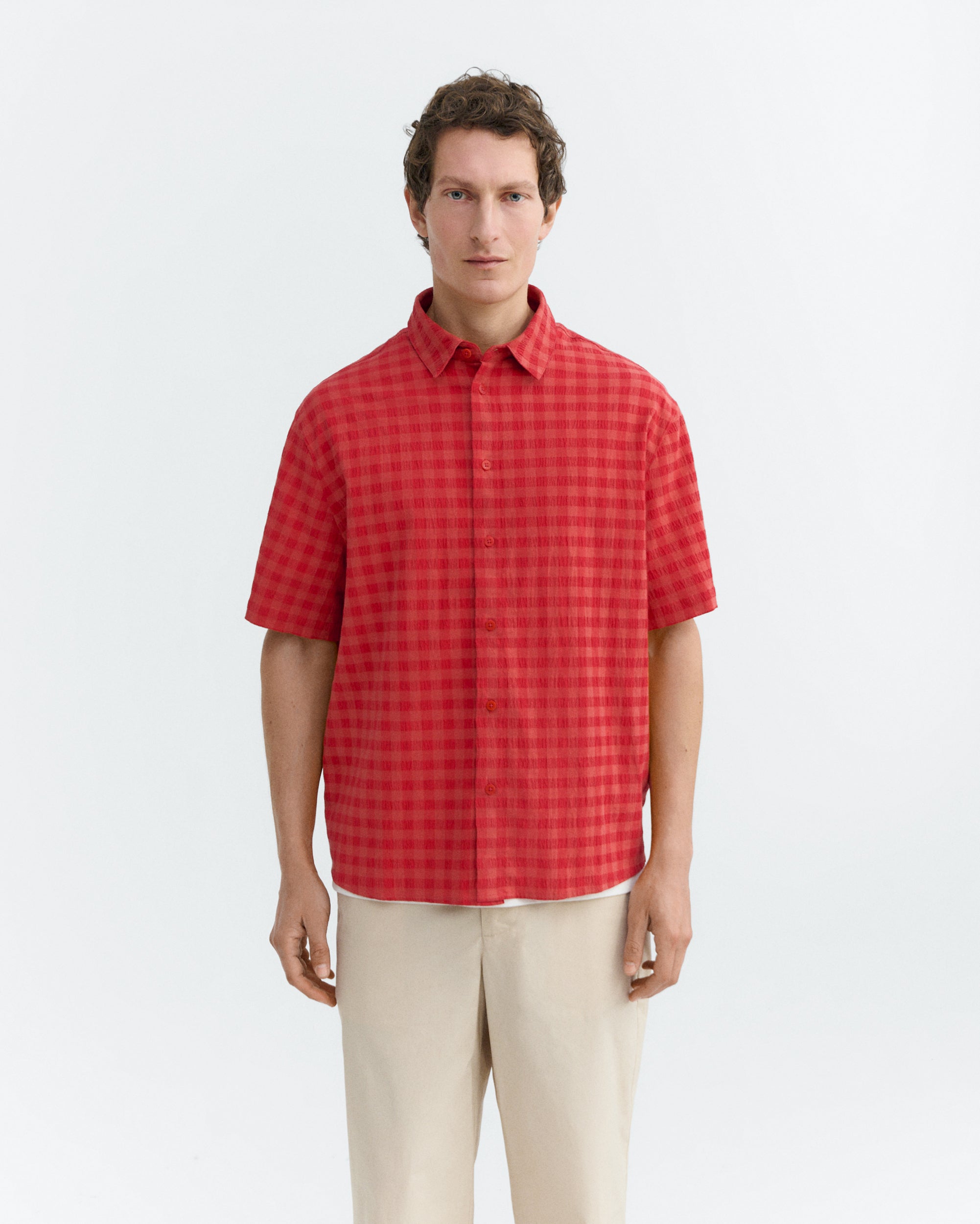 Thinking MU men vegan Shirt Paddy Seersucker Red