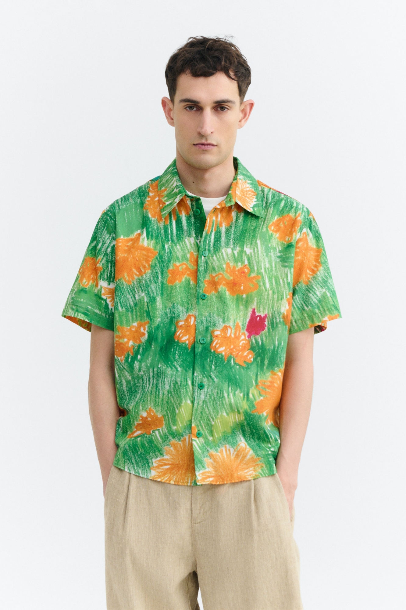 Thinking mu Herren vegan Shirt Paddy Crayon Floral Gr&Atilde;&frac14;n