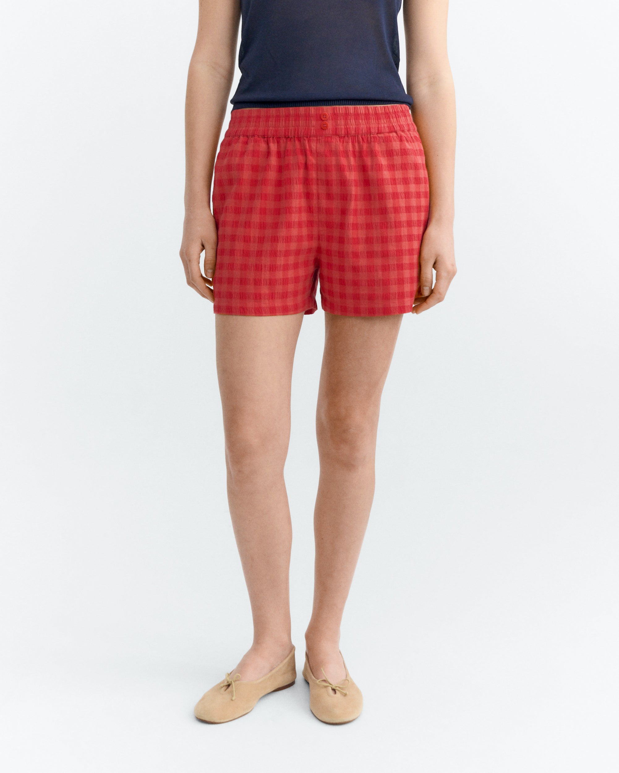 Thinking MU womens vegan Shorts Seersucker Geraldine Red