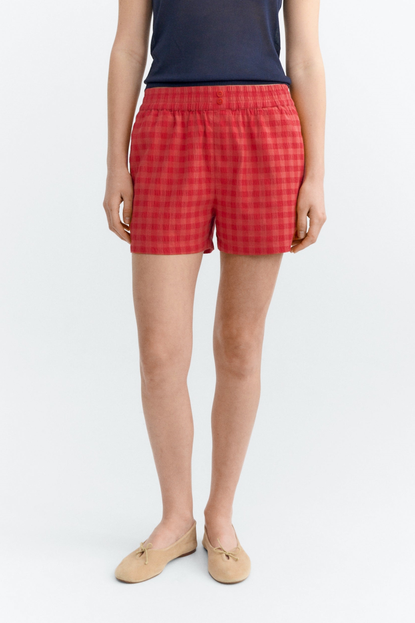Thinking mu Damen vegan Shorts Seersucker Geraldine Rot