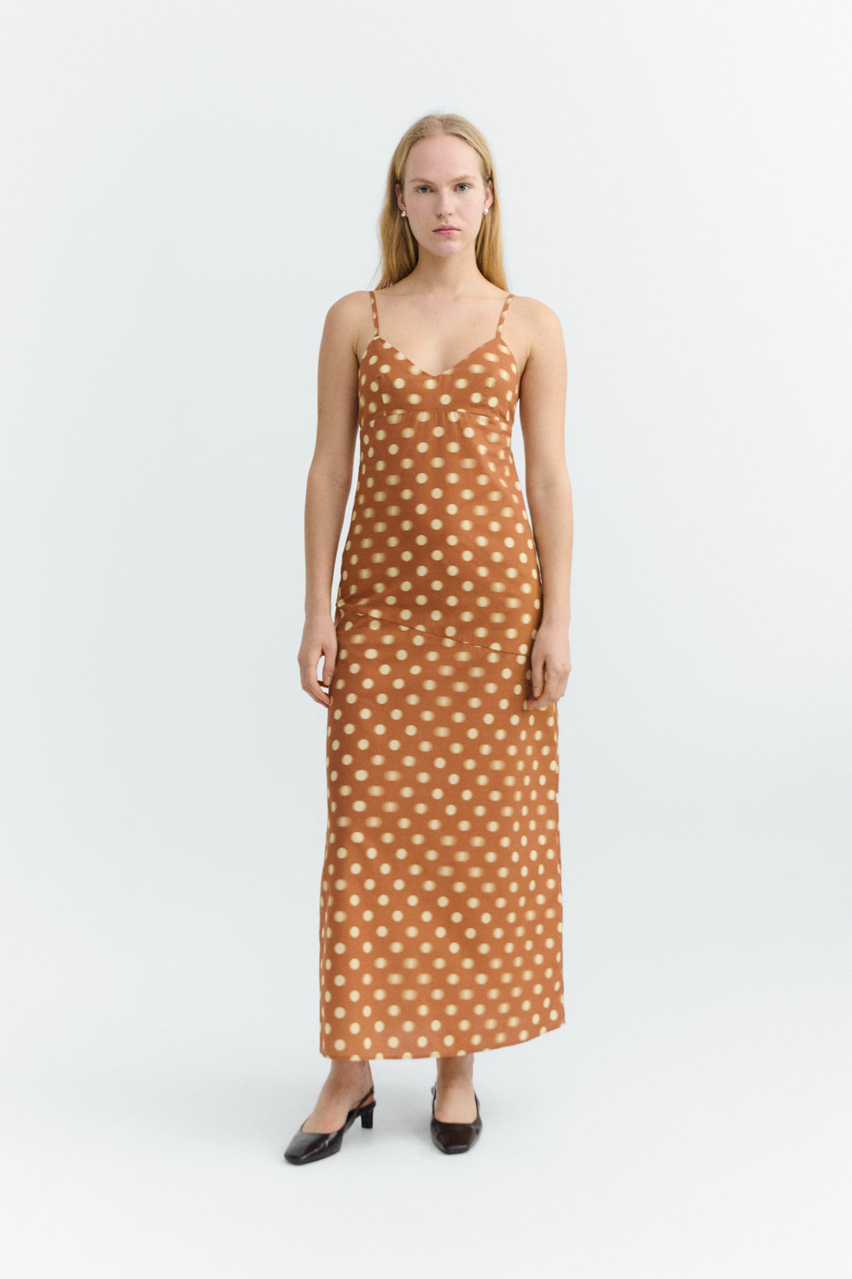 Thinking mu Damen vegan Maxi Kleid Dina Braun Polka Dots