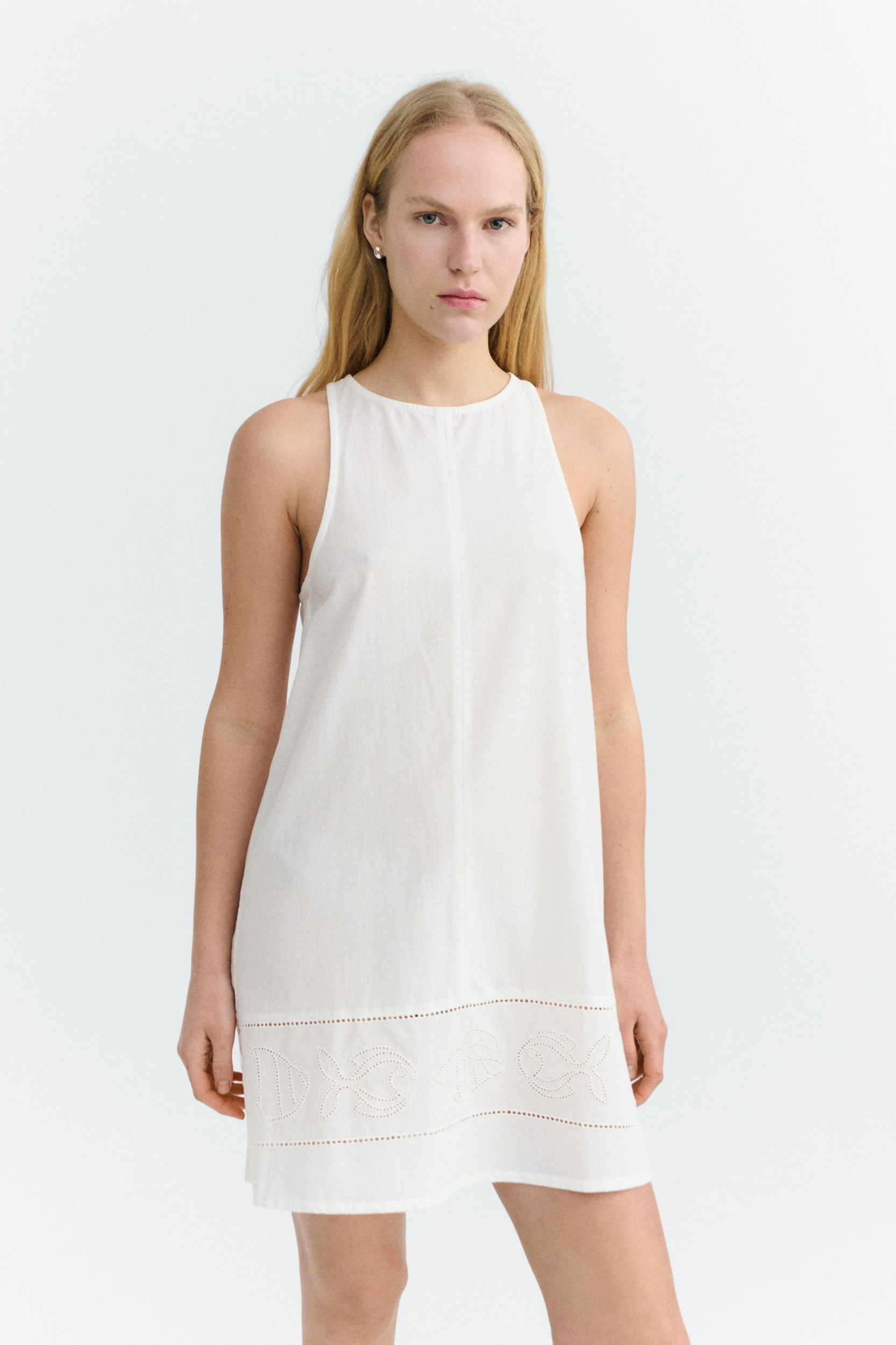 Thinking mu Damen vegan Kurzes Kleid Aniela Bestickt Wei&Atilde;Ÿ