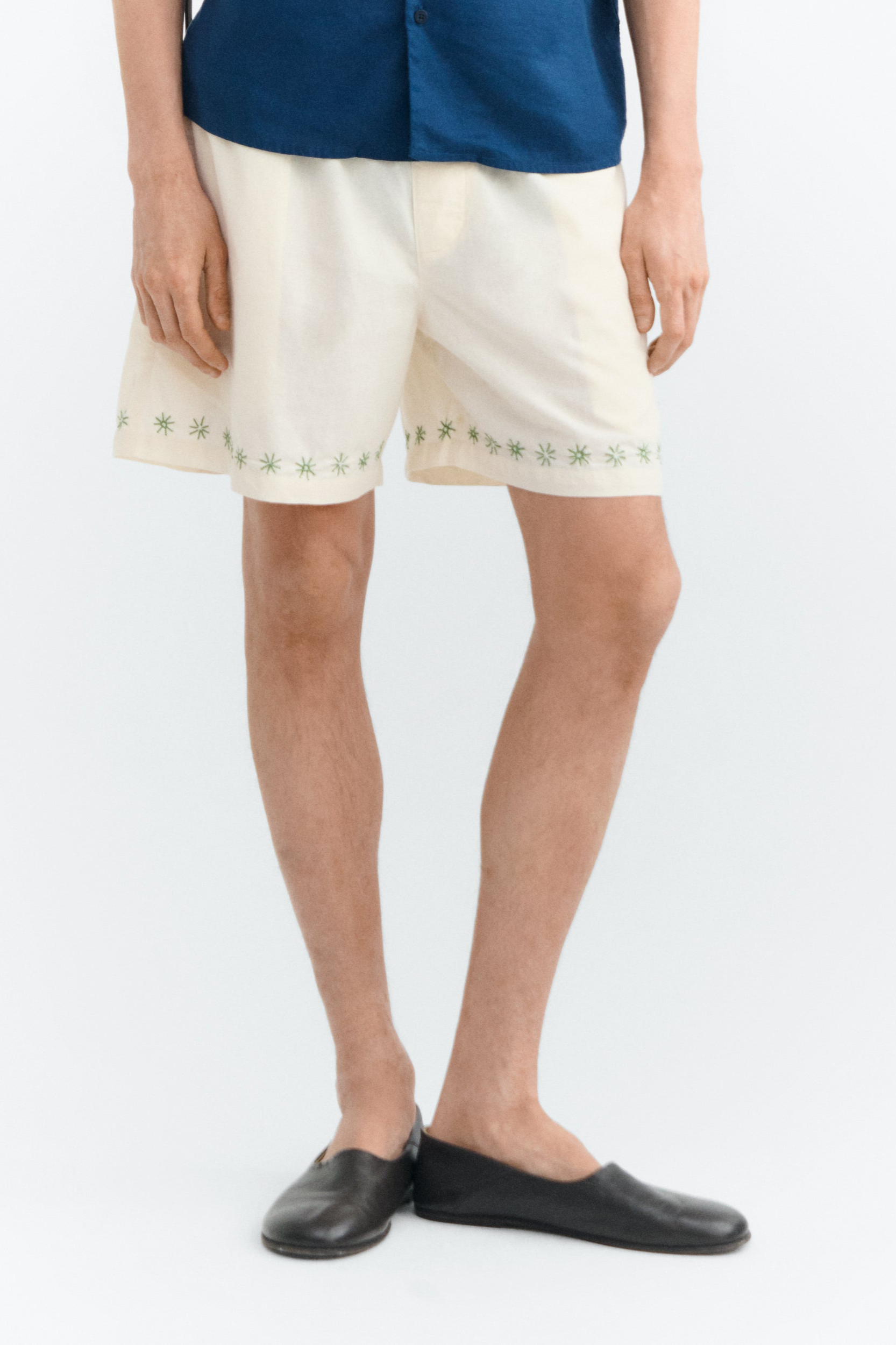 Thinking MU men vegan Shorts Hand Embroidered Haitam Ecru