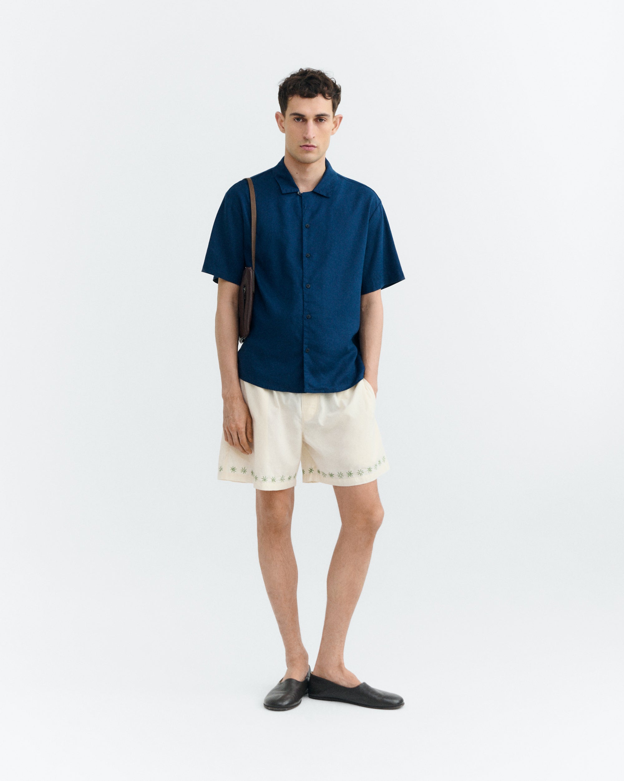 Thinking MU men vegan Shorts Hand Embroidered Haitam Ecru