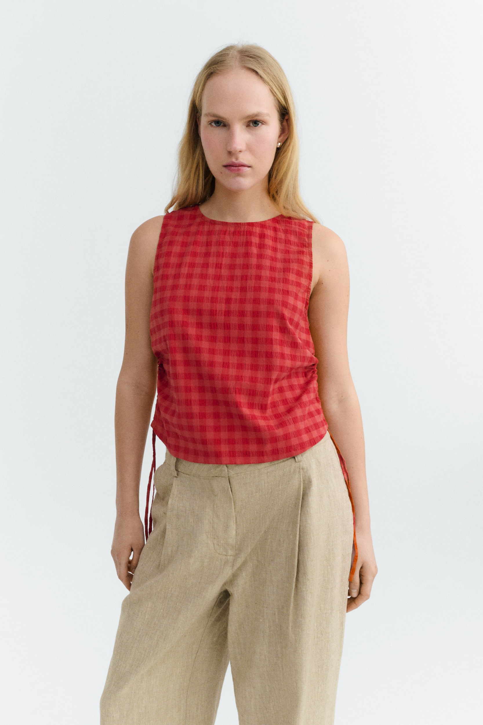 Thinking mu Damen vegan Top Seersucker Florenz Rot