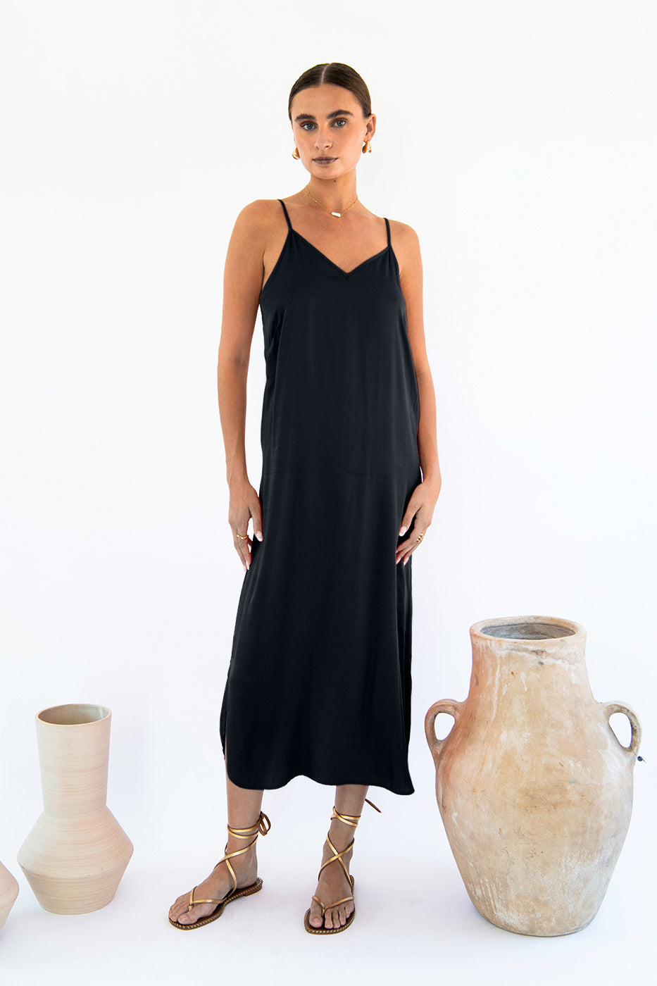 Neu Nomads Damen vegan Kleid Slip Gitta Schwarz