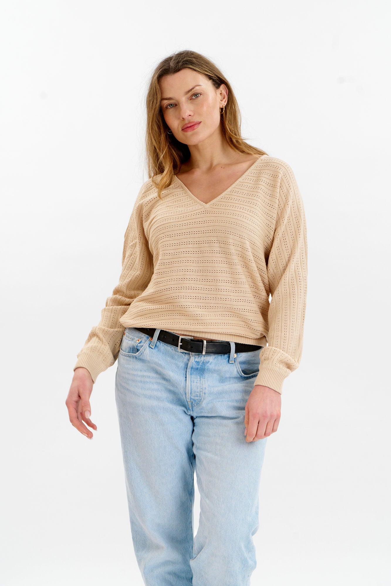 KOMODO womens vegan Jumper Pia Pointelle Cream