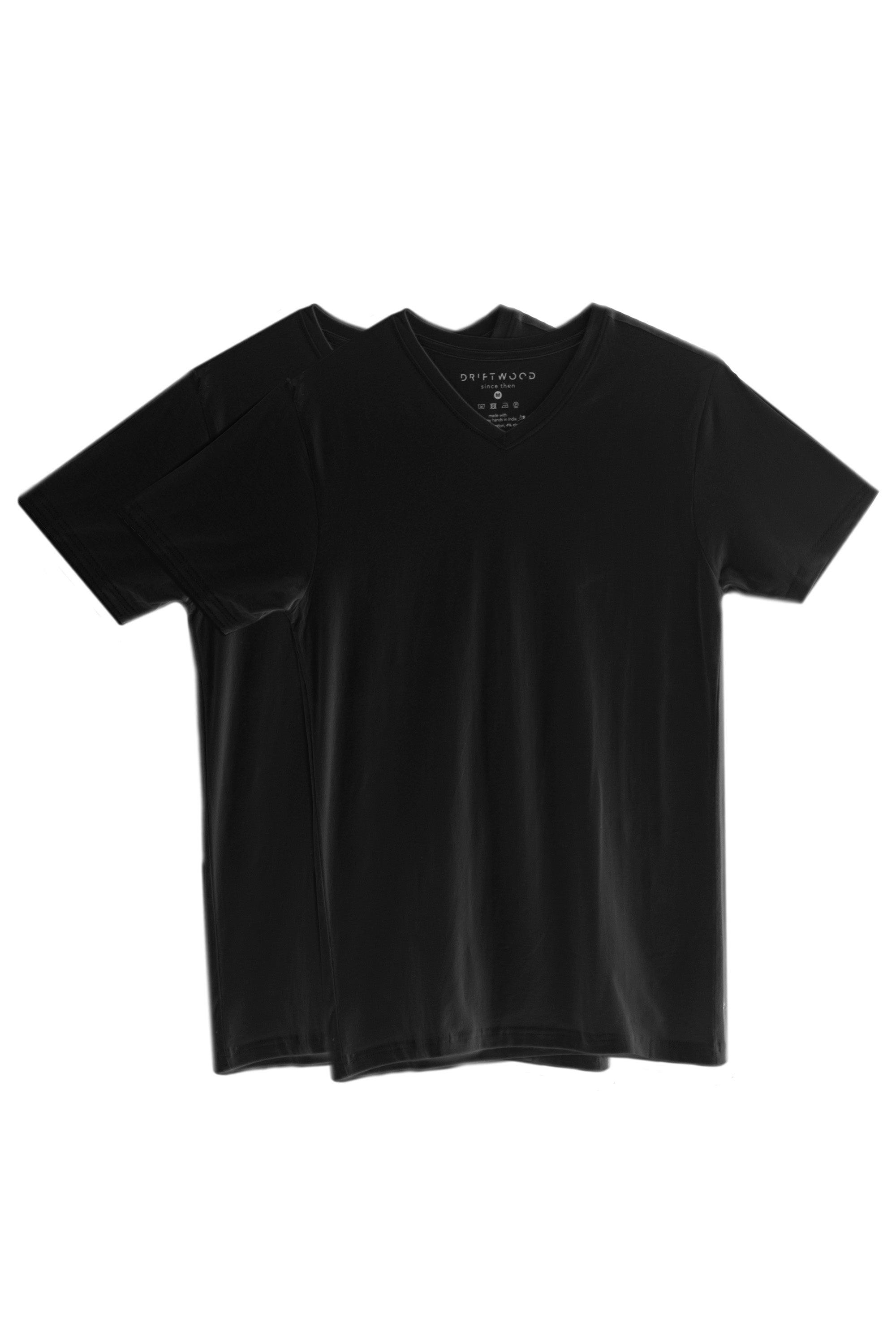 The Driftwood Tales men vegan Multipack 2x T-Shirt Basic V-Neck Black