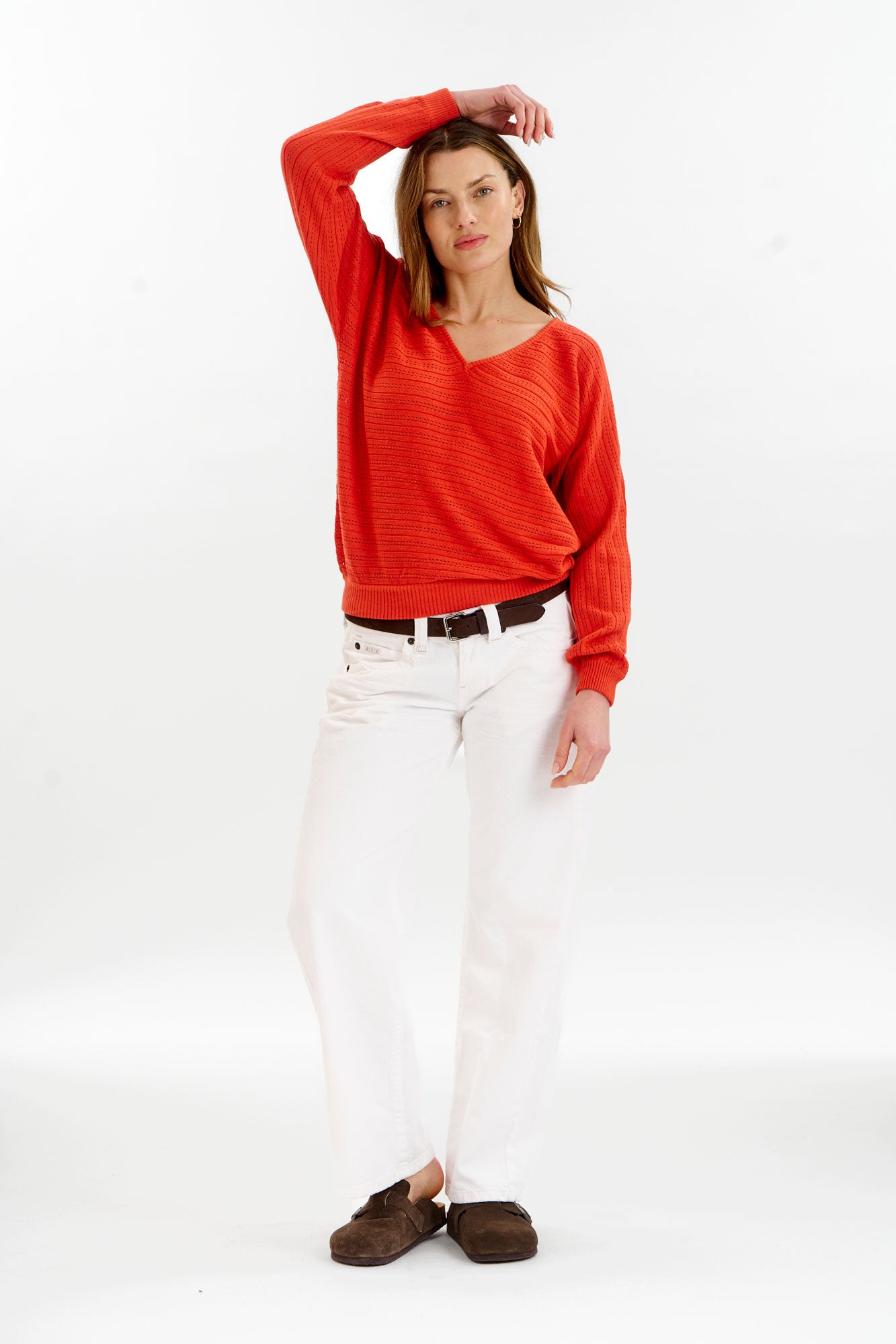 KOMODO womens vegan Jumper Pia Pointelle Red