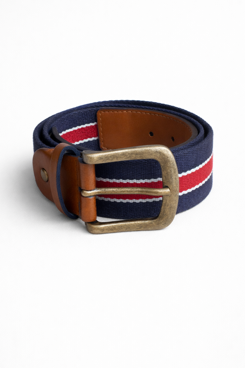 Solari Milano Herren vegan Gürtel Brera Dunkelblau/ Rot/ Weiß