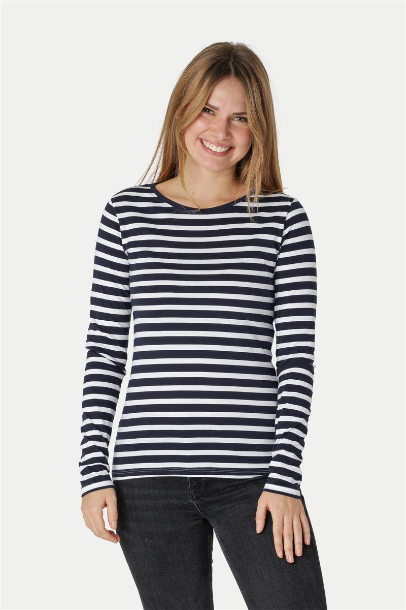 Neutral womens vegan T-Shirt Loose Fit Striped White Navy