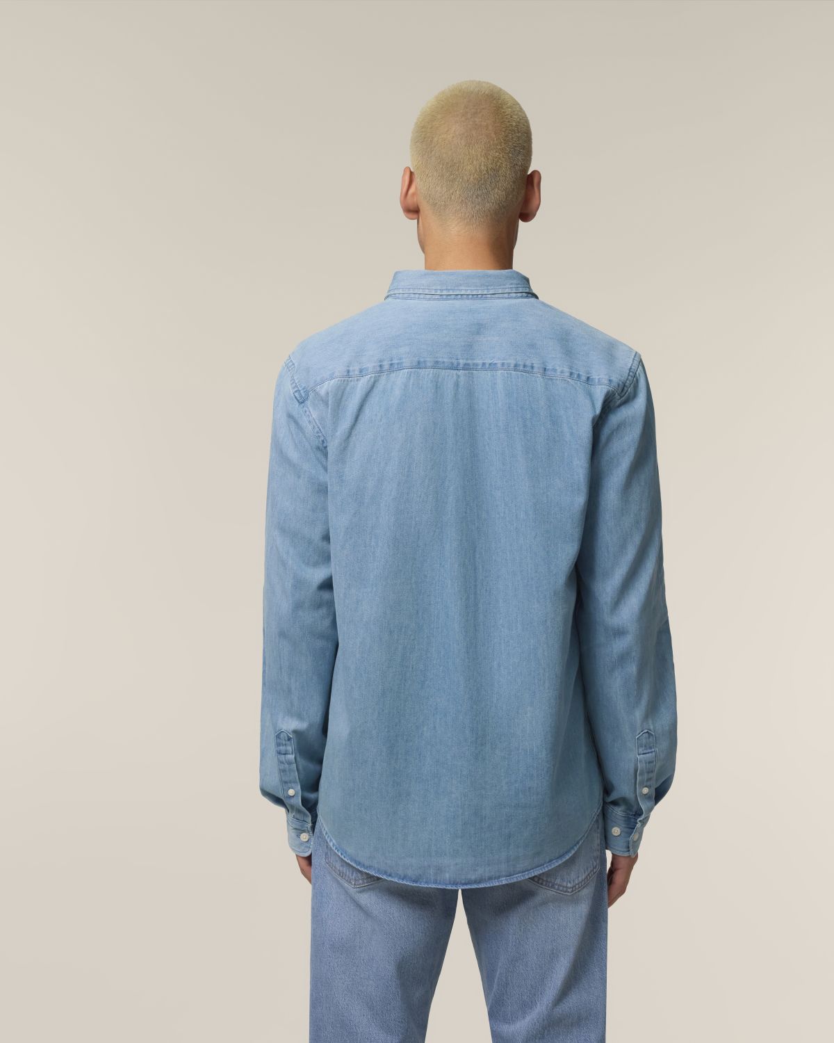 UNIPOLAR men vegan Denim Shirt Dening Light Wash