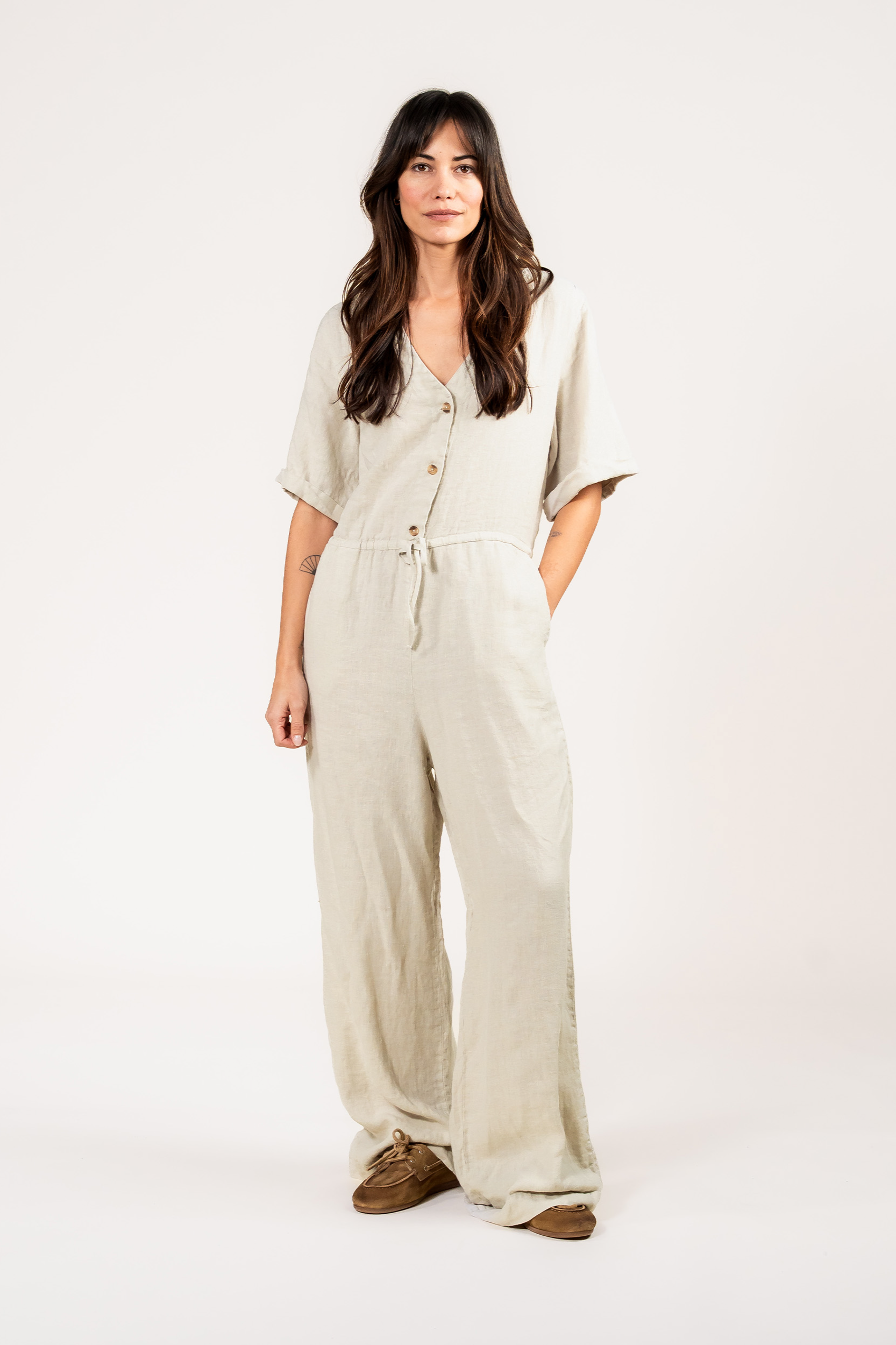 Kuyichi Damen vegan Jumpsuit Sammie Einfarbig Haferflocken