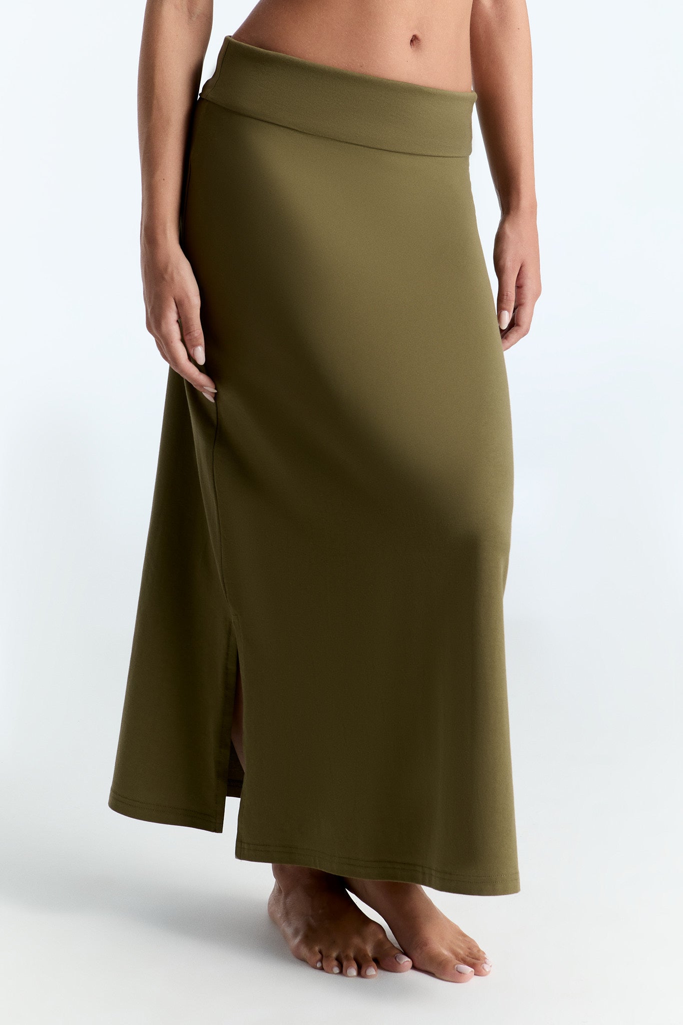 Leela Cotton womens vegan Maxi Skirt Olive