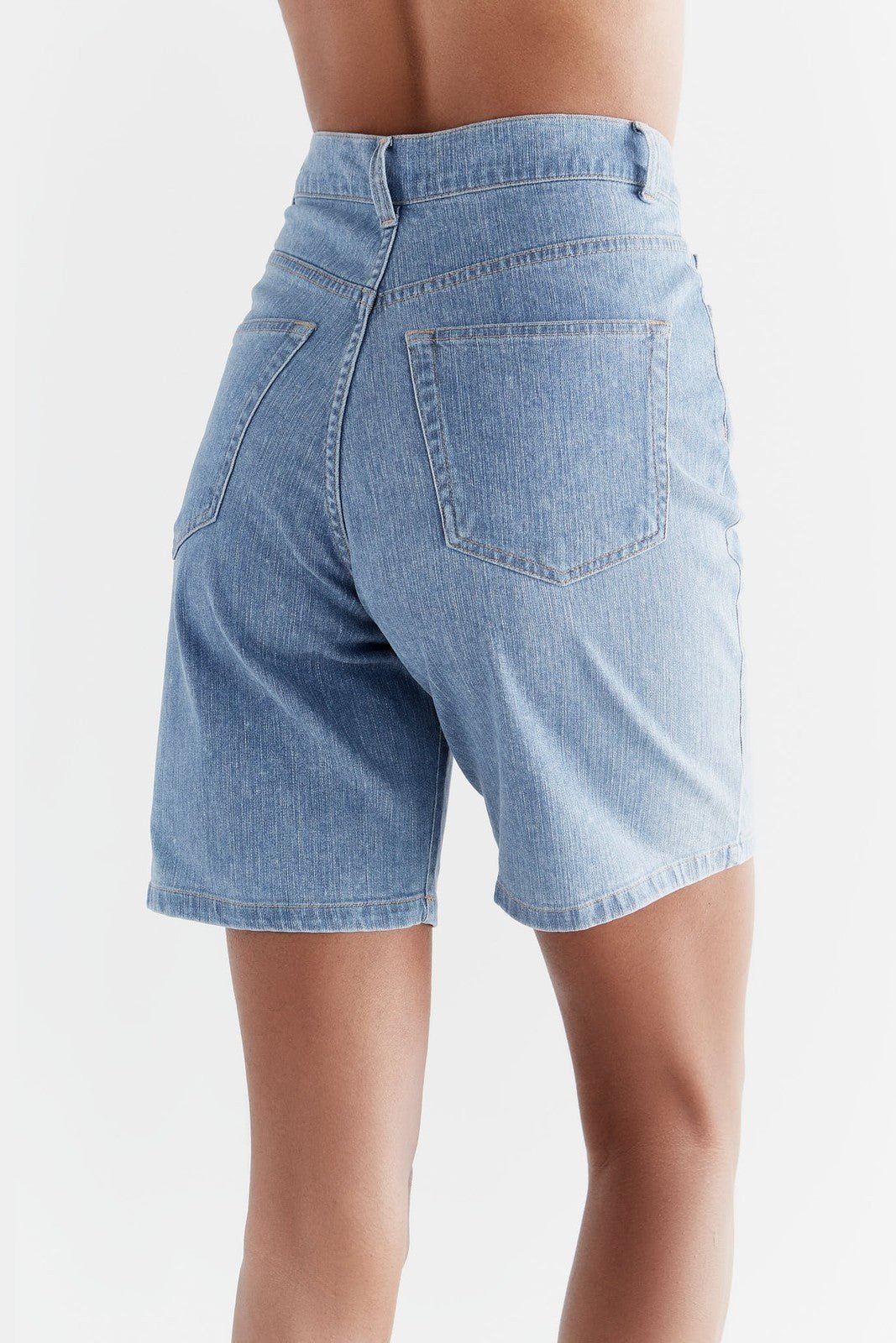 Evermind womens vegan Denim Shorts Light Slate Blue