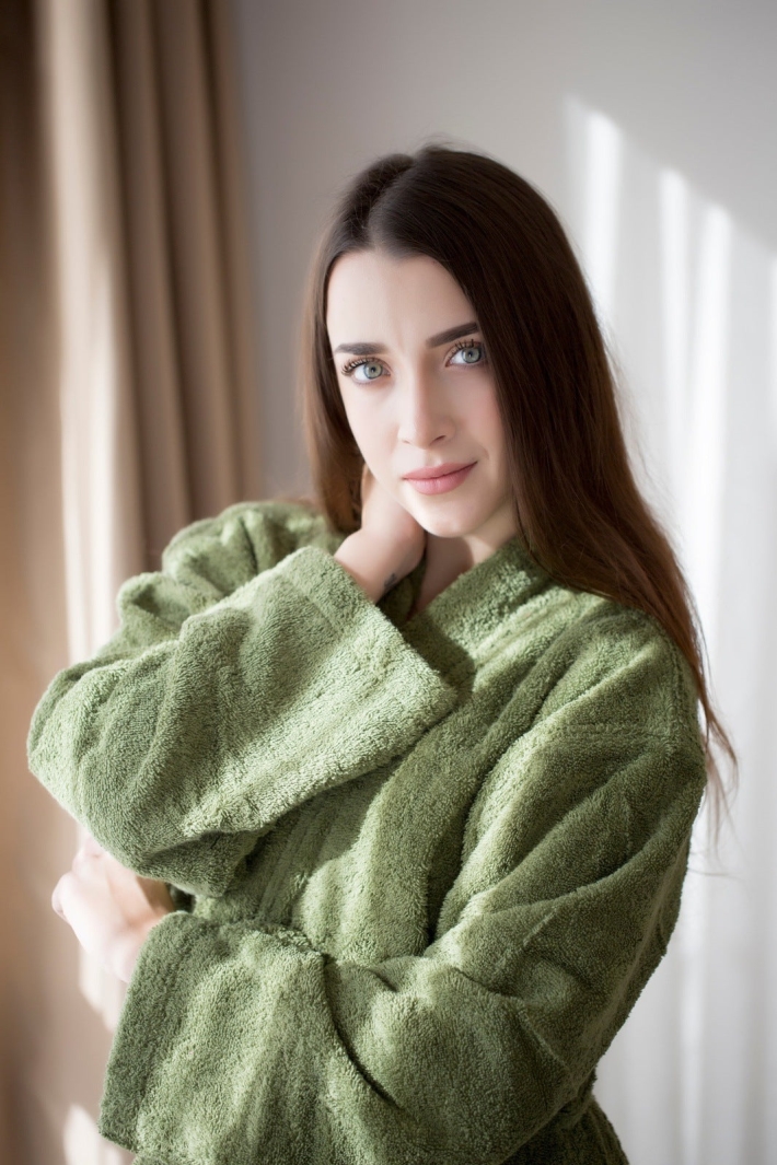 EO Home Damen vegan Bademantel Frottee Olivgrün