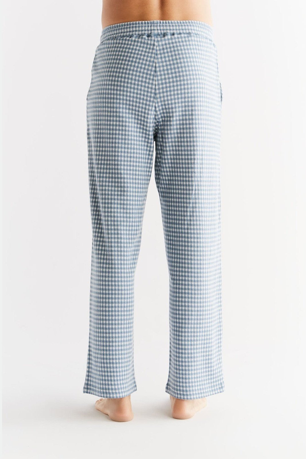 Leela Cotton men vegan Lounge Pants Checkered Denim Blue/Natural