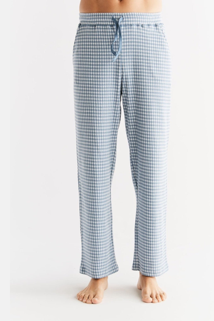 Leela Cotton men vegan Lounge Pants Checkered Denim Blue/Natural