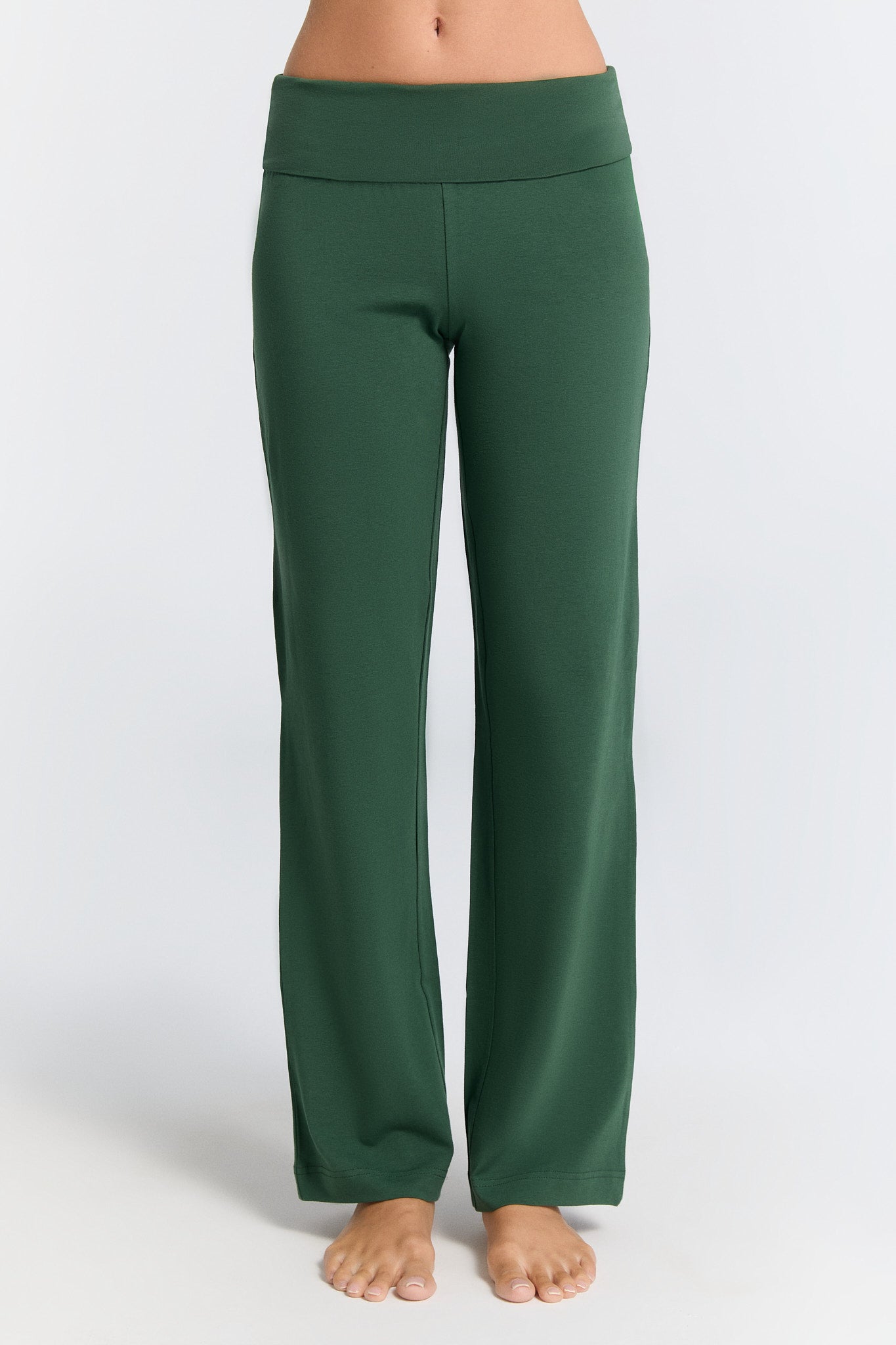 Leela Cotton womens vegan Pants With Fold Over Waistband Pine Needle