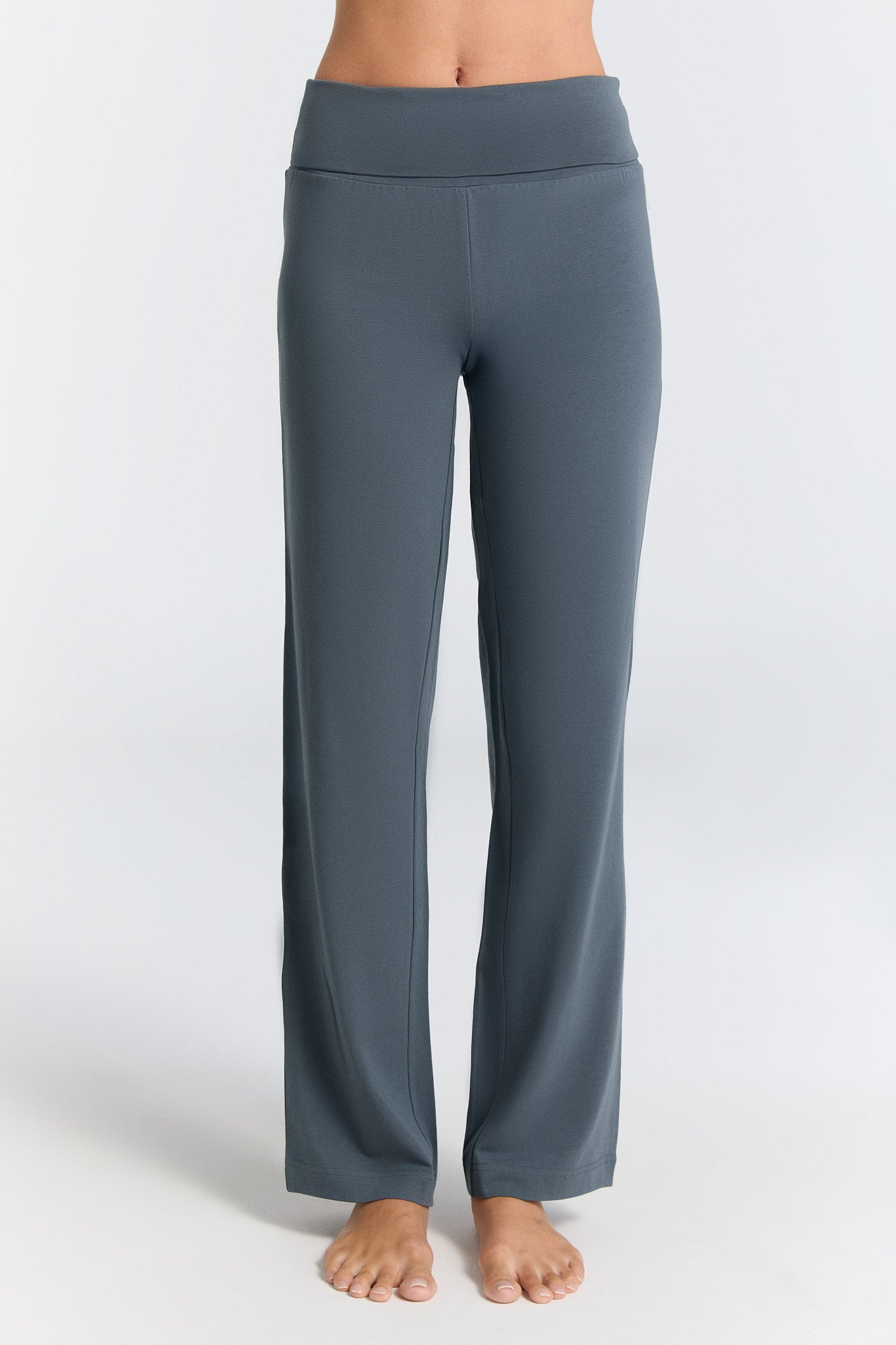 Leela Cotton womens vegan Pants With Fold Over Waistband Dark Slate