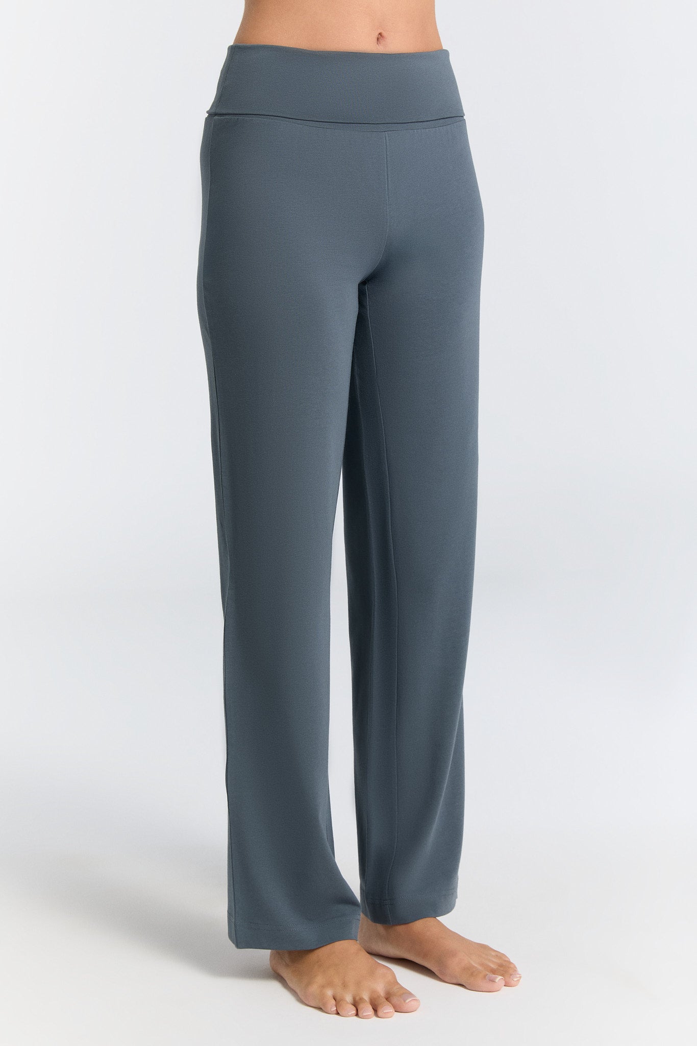 Leela Cotton womens vegan Pants With Fold Over Waistband Dark Slate