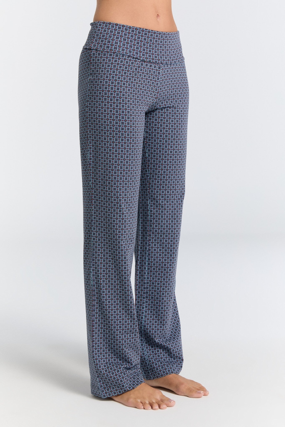 Leela Cotton womens vegan Pants With Fold Over Waistband Floralgeo