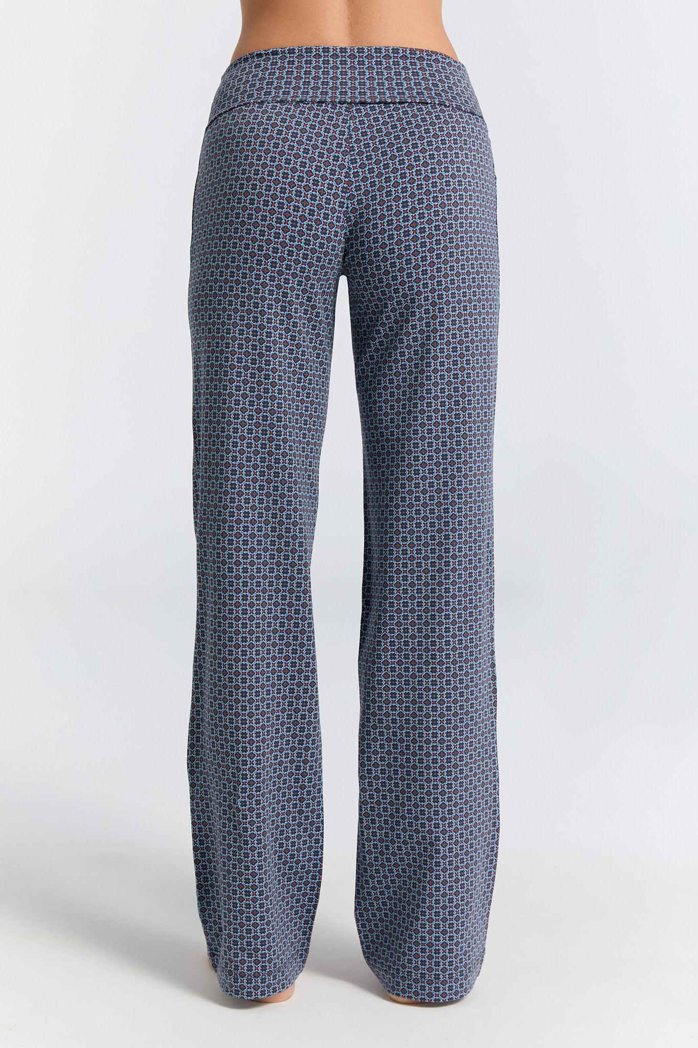 Leela Cotton womens vegan Pants With Fold Over Waistband Floralgeo