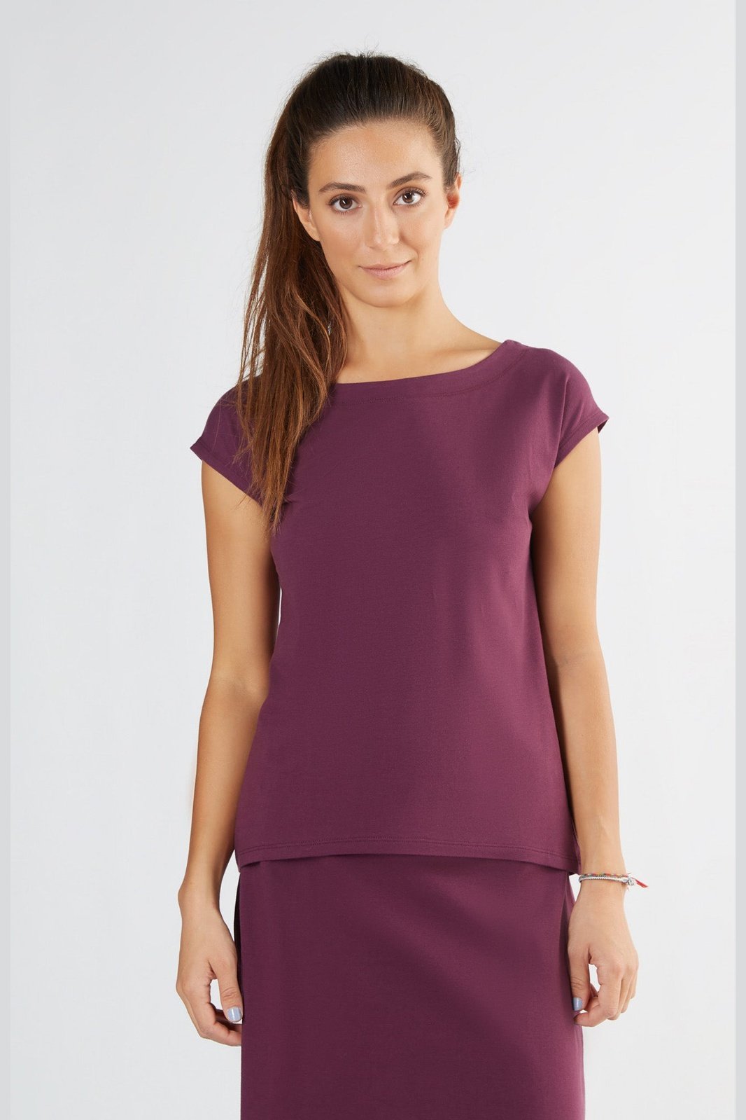 Leela Cotton womens vegan Blouse Shirt Aubergine
