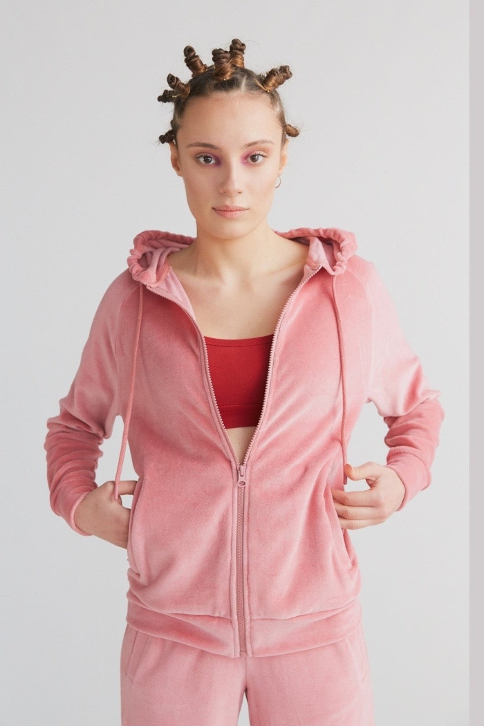 Leela Cotton womens vegan Hooded Jacket Nicky Dusty Rose