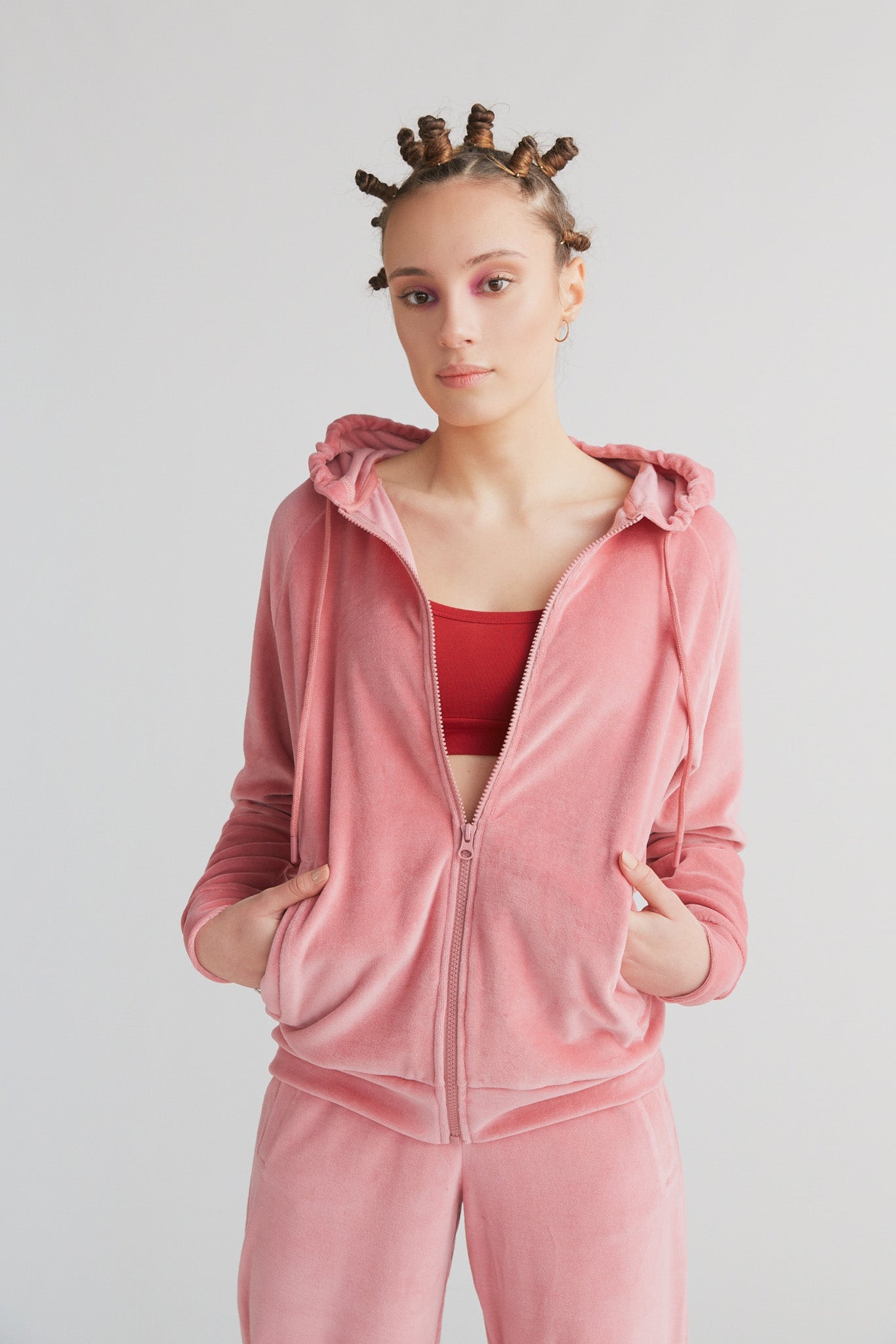Leela Cotton womens vegan Hooded Jacket Nicky Dusty Rose