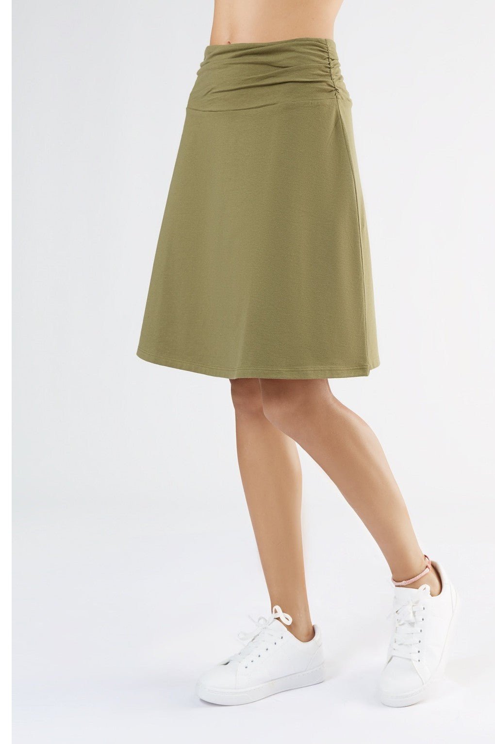 Leela Cotton womens vegan Skirt A-Line With Comfort Waistband Olive
