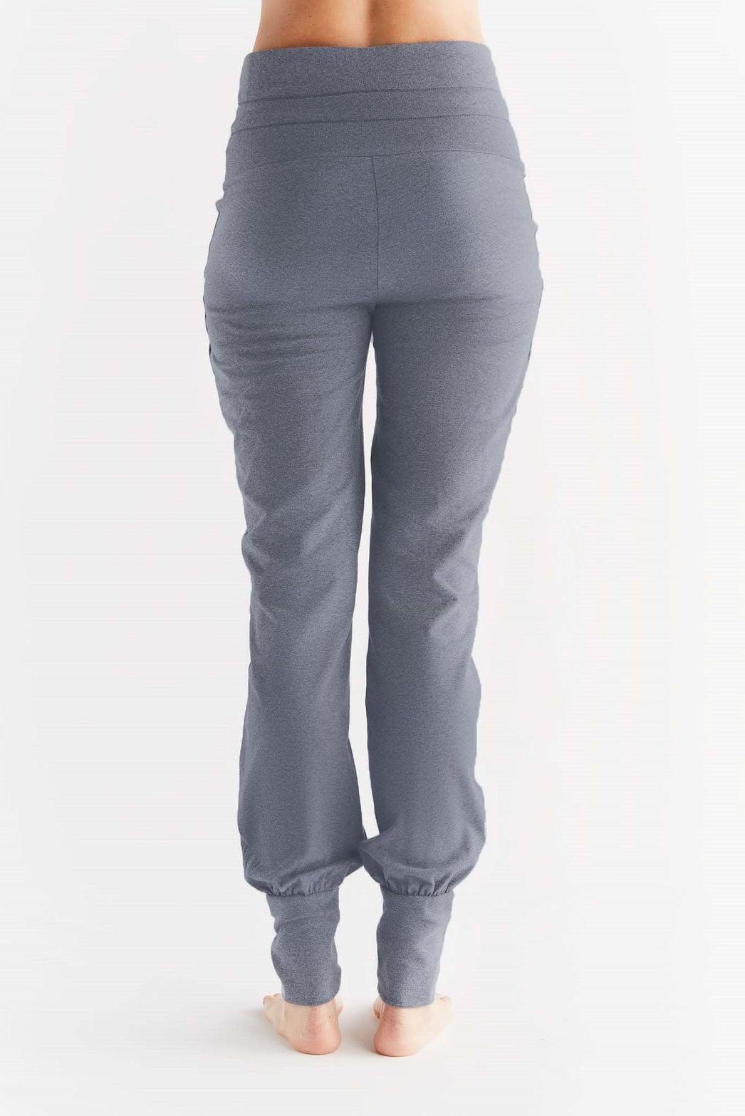 Leela Cotton womens vegan Yoga Pants With Fold Over Waistband Navy Melange
