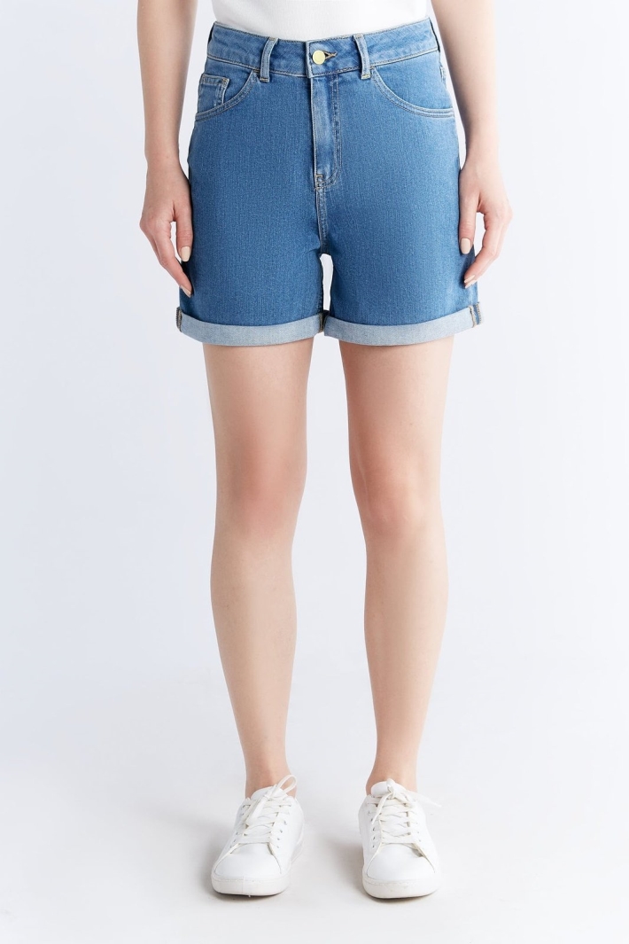 Evermind womens vegan Mom Shorts Day Sky Blue