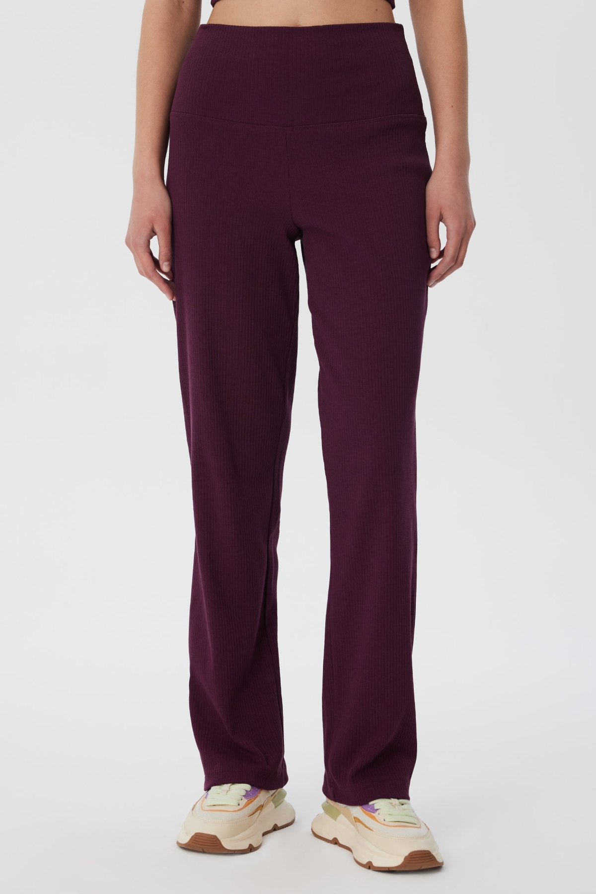 Leela Cotton womens vegan Ribbed Pants Aubergine