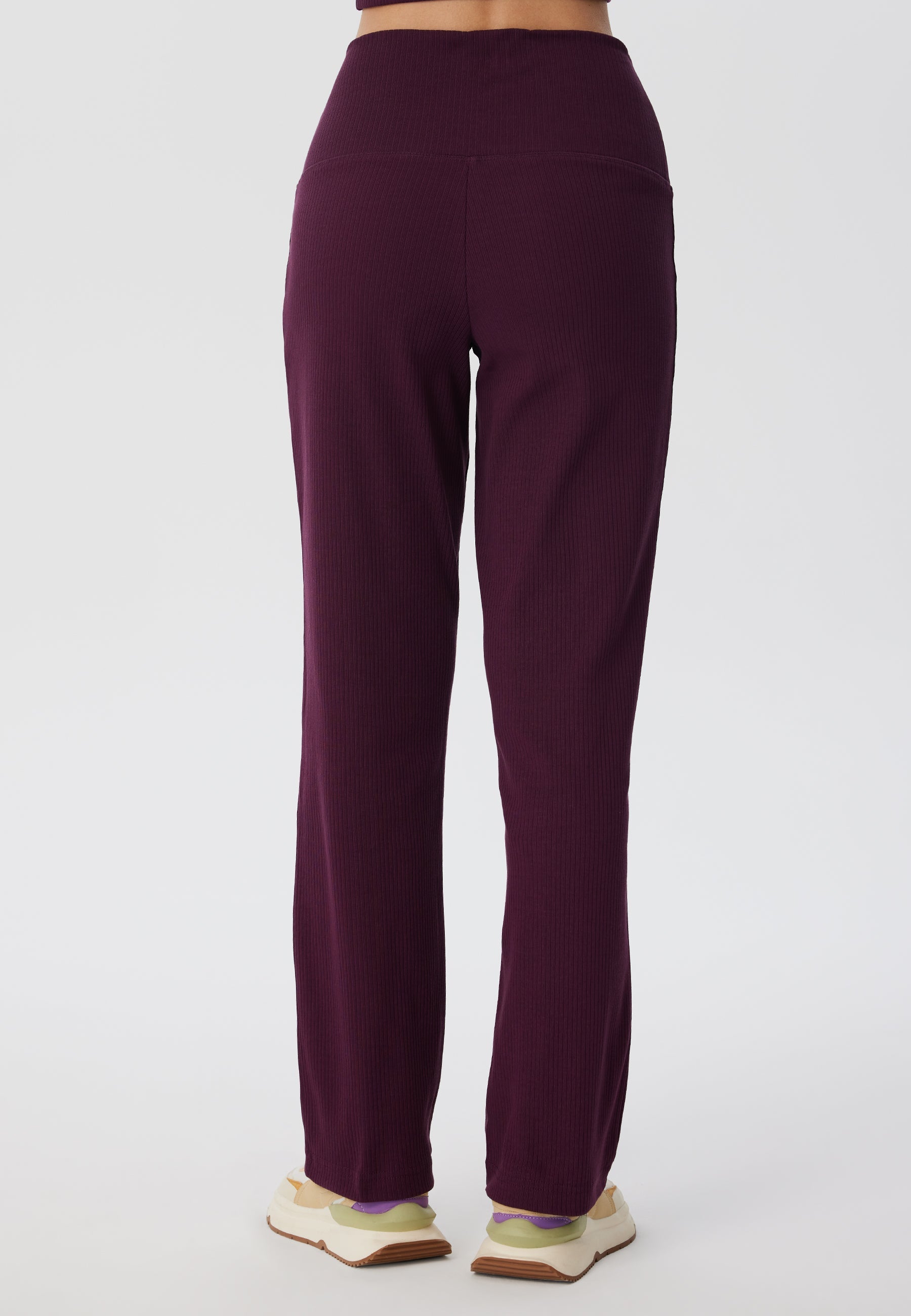 Leela Cotton womens vegan Ribbed Pants Aubergine