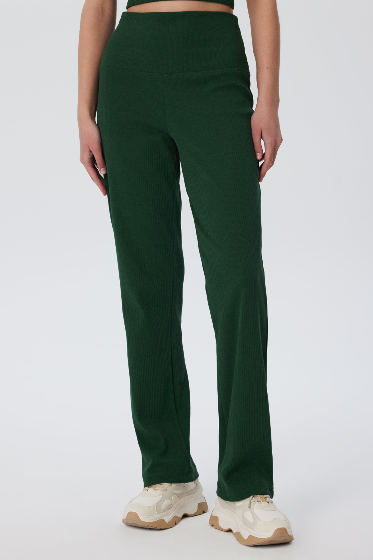 Leela Cotton womens vegan Ribbed Pants Pine Needle