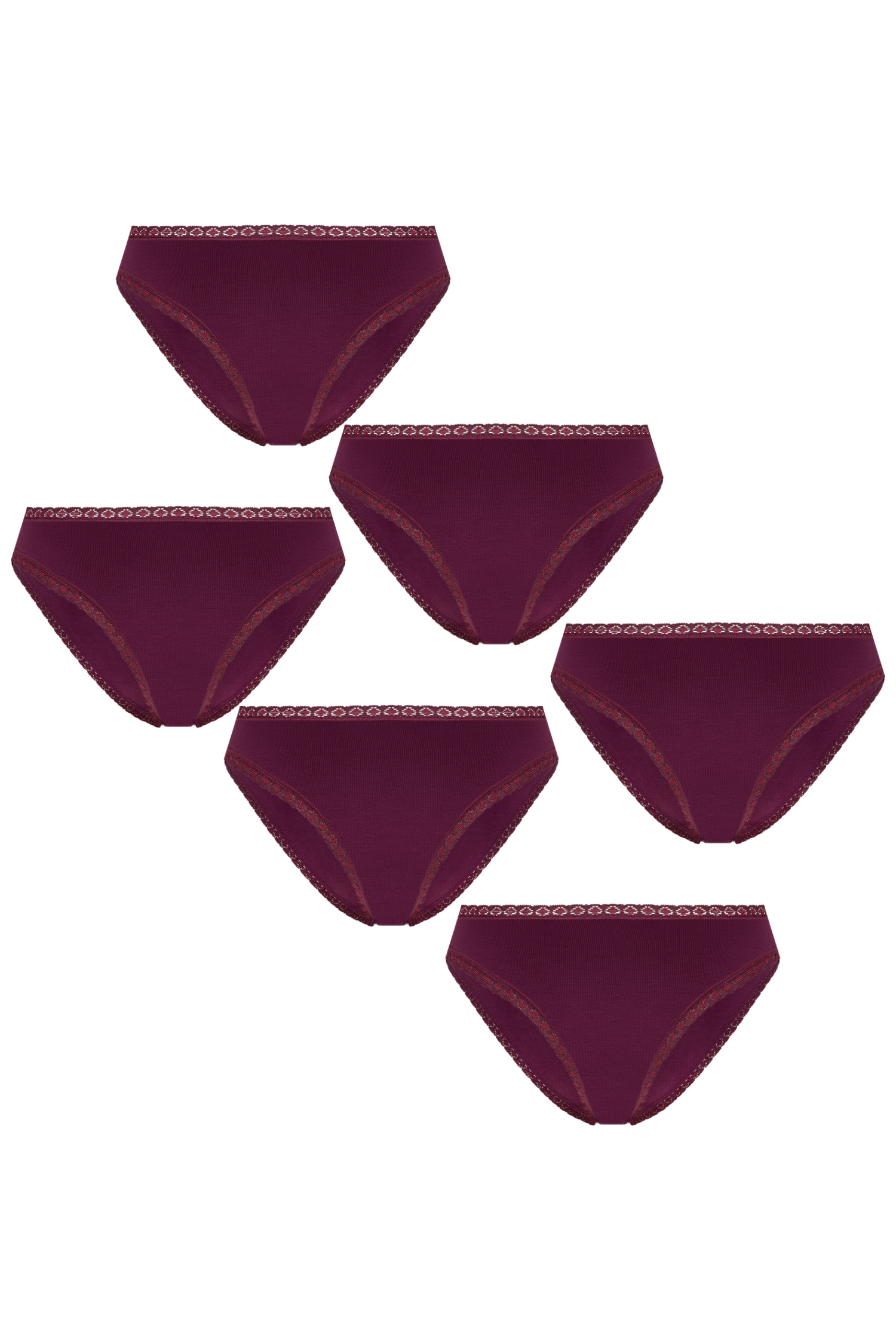 Albero Natur Damen vegan Multipack 6x Slips Mit Spitze Aubergine