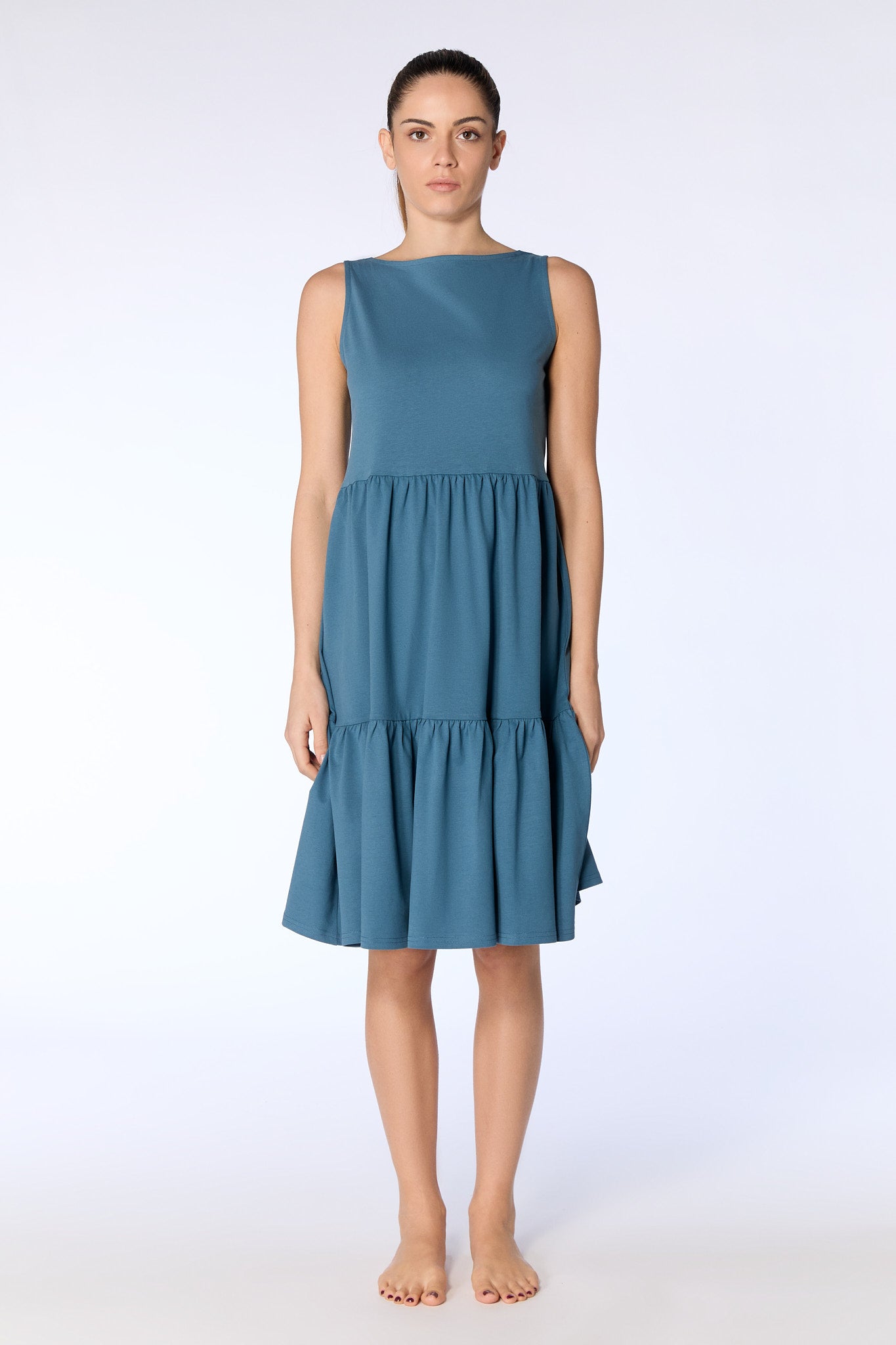 Leela Cotton womens vegan Dress Ruffled Alpine Grey