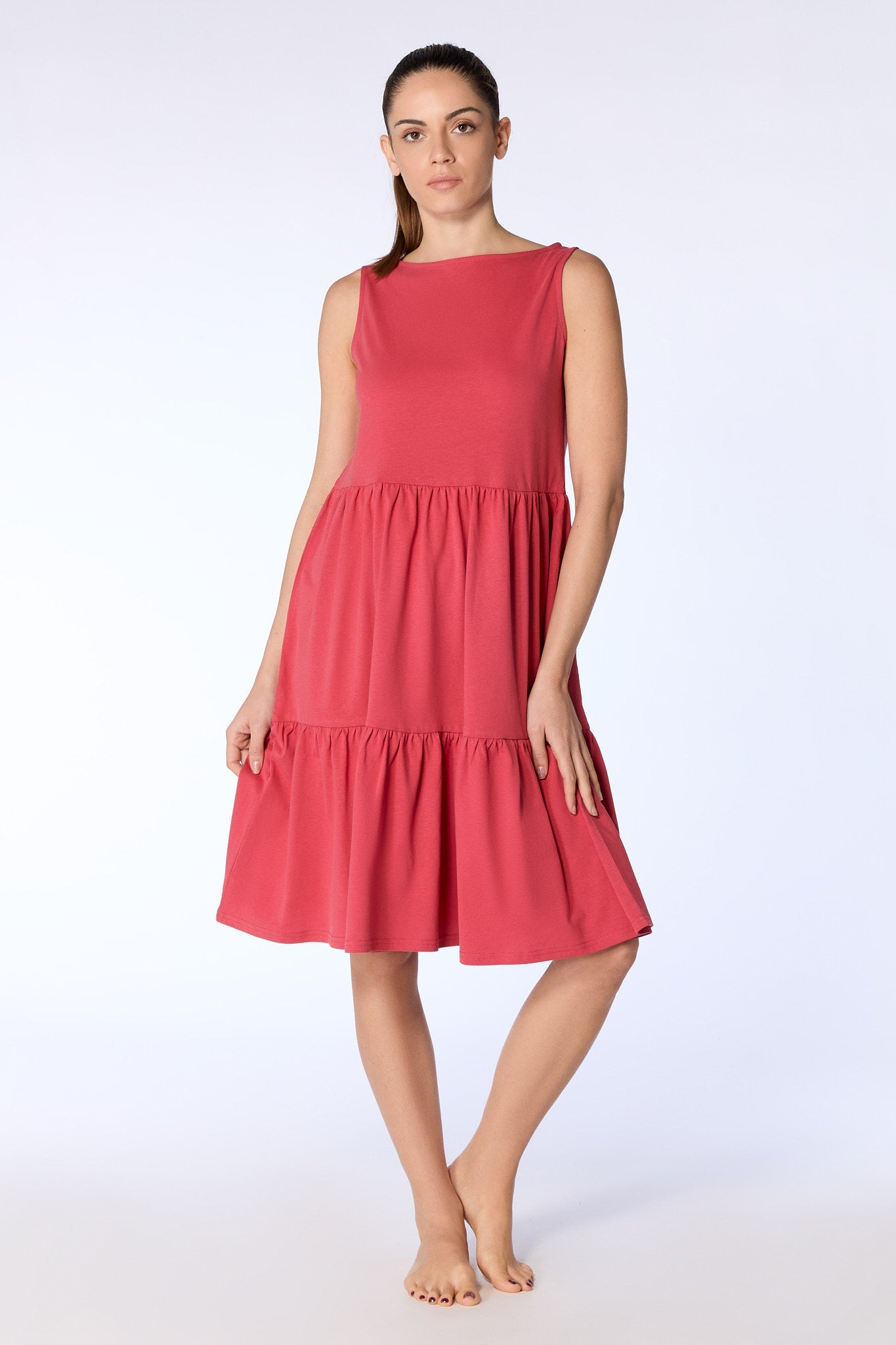 Leela Cotton womens vegan Dress Ruffle Cardinal Red