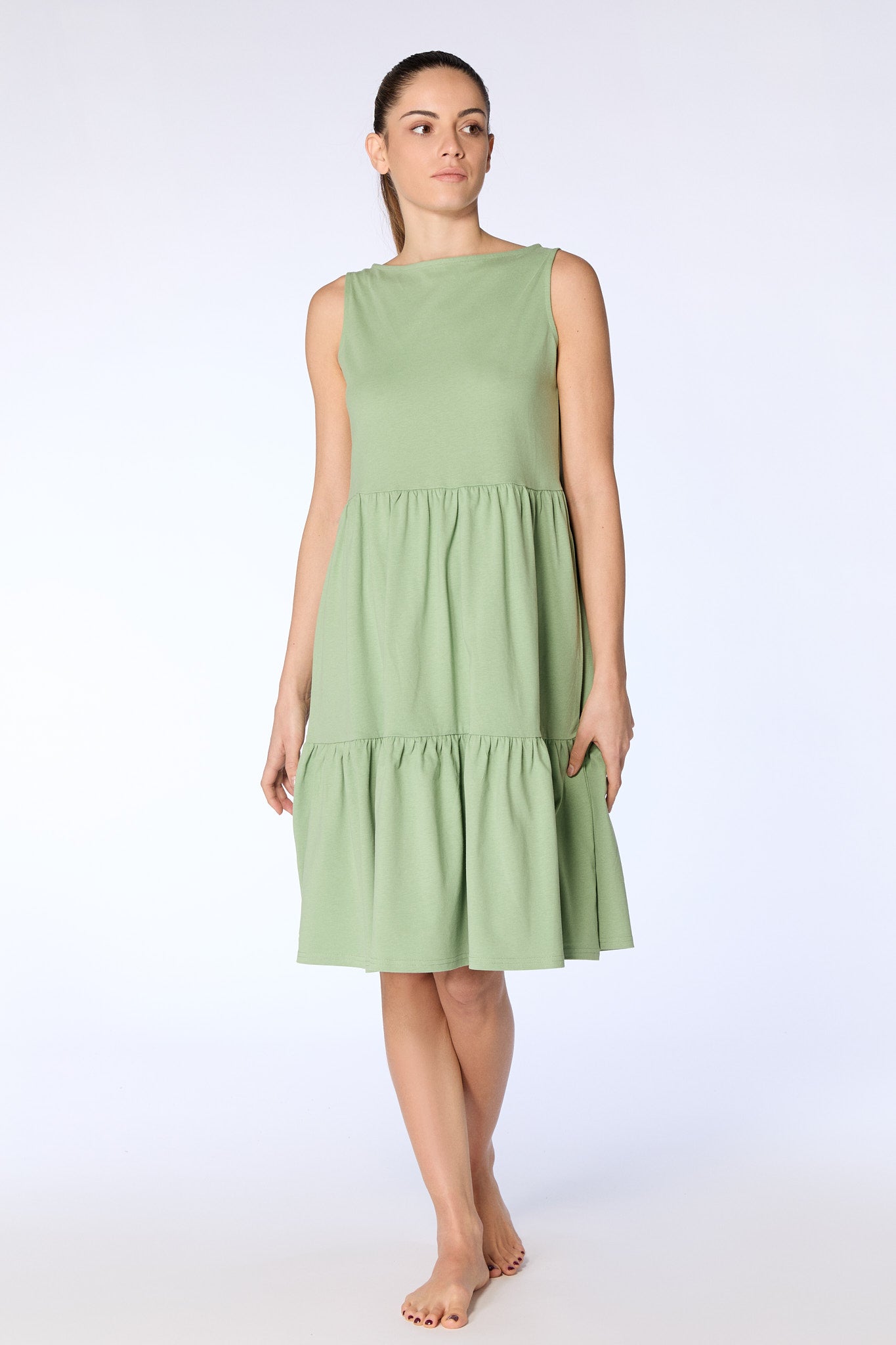 Leela Cotton womens vegan Dress Ruffled Basil