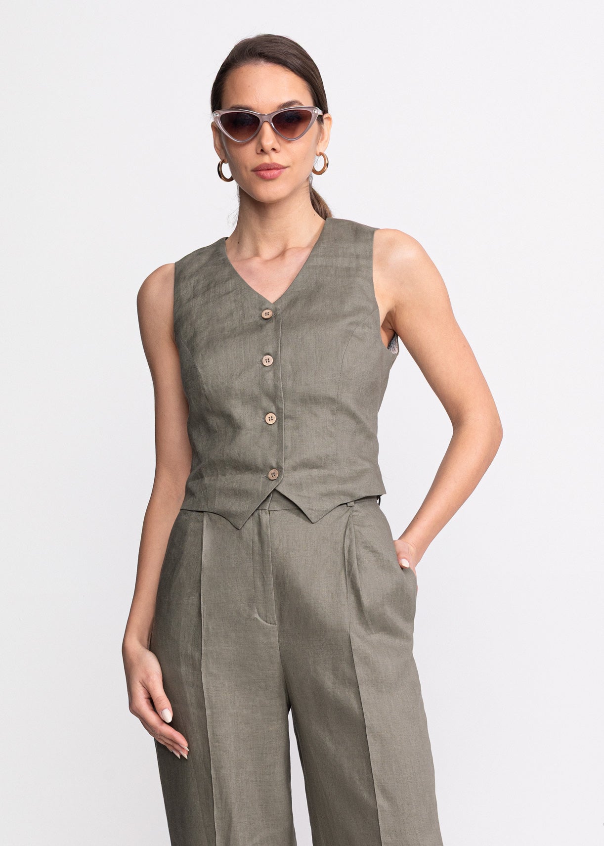 De IONESCU womens vegan Set Figa Linen Khaki