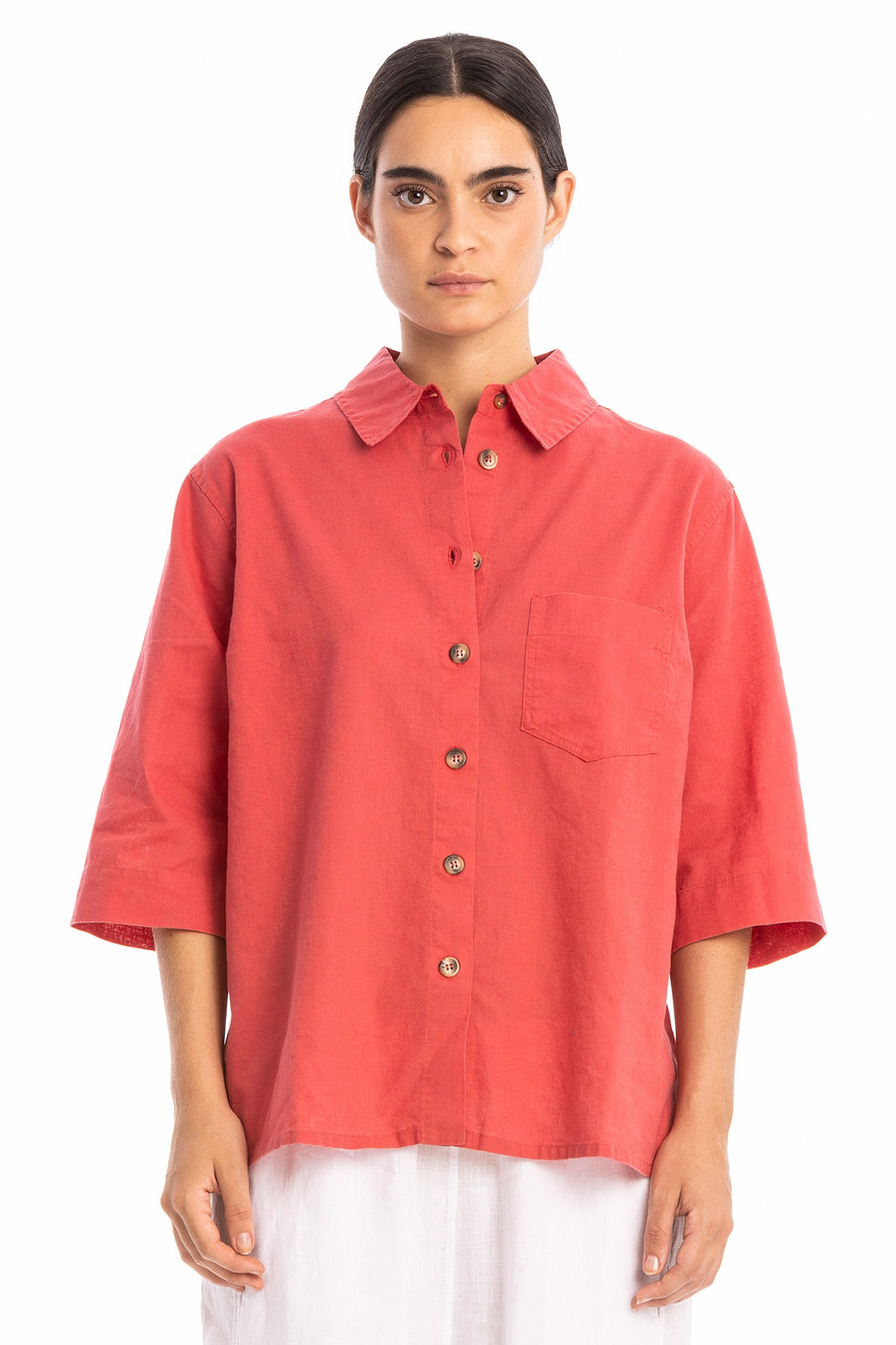 RAVENS VIEW IBIZA womens vegan Shirt Summer Pocket Clay Red