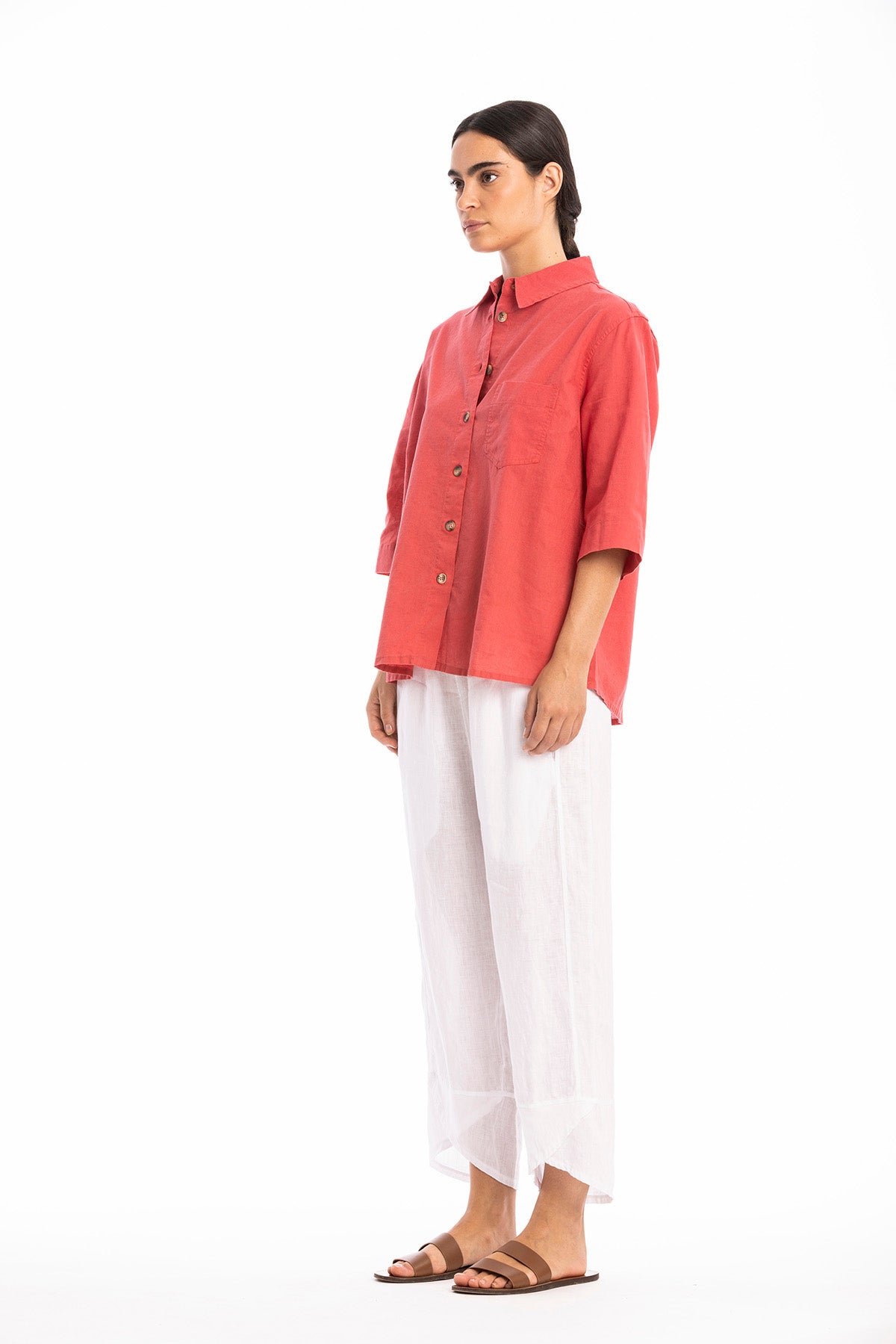 RAVENS VIEW IBIZA womens vegan Shirt Summer Pocket Clay Red
