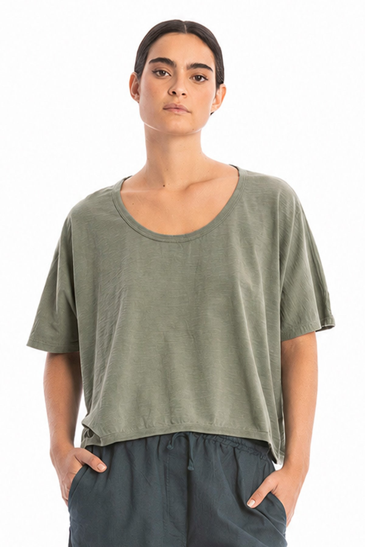 RAVENS VIEW IBIZA Damen vegan Top Square Dust Olive