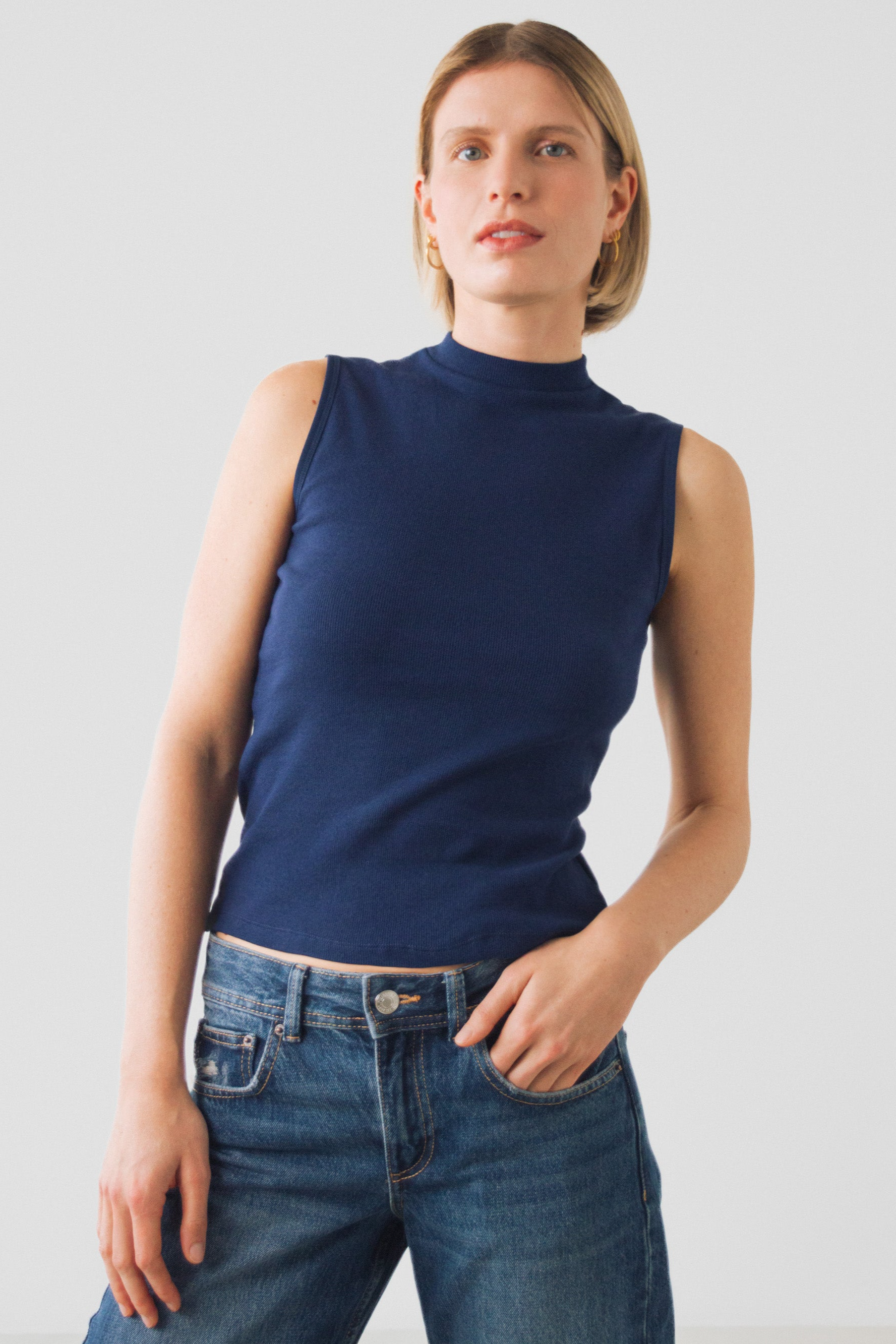 Honest Basics womens vegan Top Mock Atlantic